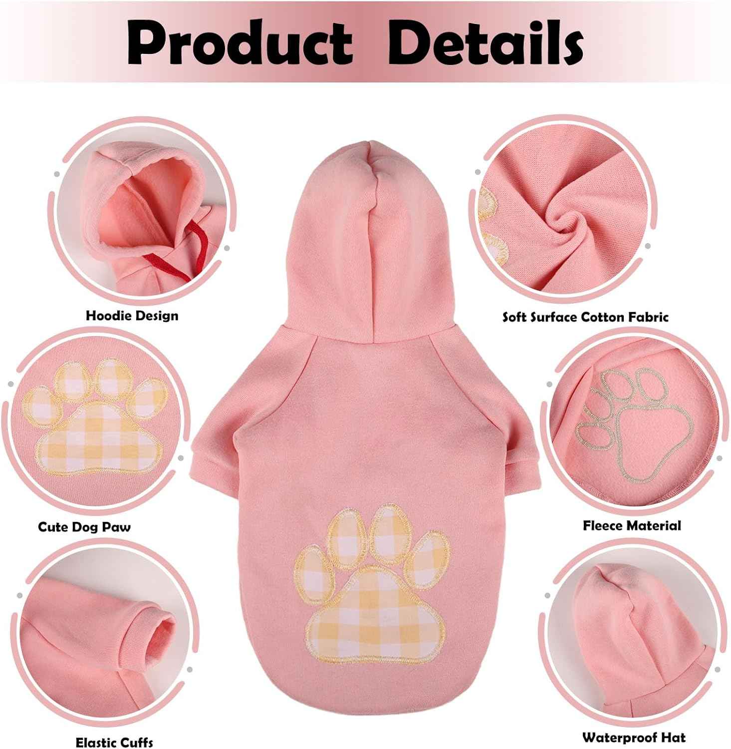 SAWMONG Dog Hoodie,Flannel Pet Hooded Sweater with Hat Puppy Pullover Sweater Shirt,Dog (Pink,XL)