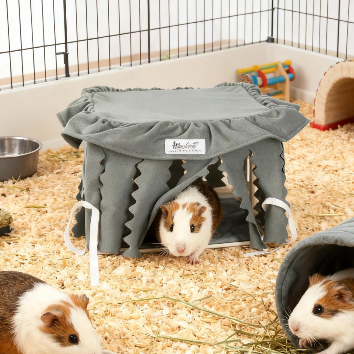 Guinea Pig Hideout & Hamster Bed Machine Washable Small Animal Bed Cage Accessories for Hamster Bunny Ferret Chinchilla Hedgehog Bearded Dragon and Rat (Grey)
