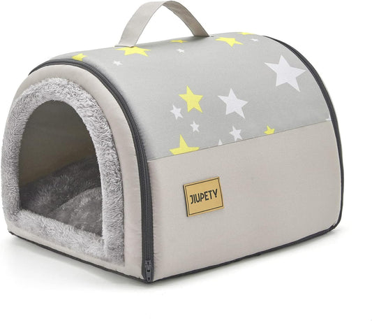 Jiupety Cozy Small Pet Dog House, 2 in 1 Puppy House, S Size for Cat and Puppy, Warm Cave Sleeping Nest for Cats and Dogs, S(15"×12"×11"), Up to 5.5 Lb, Grey