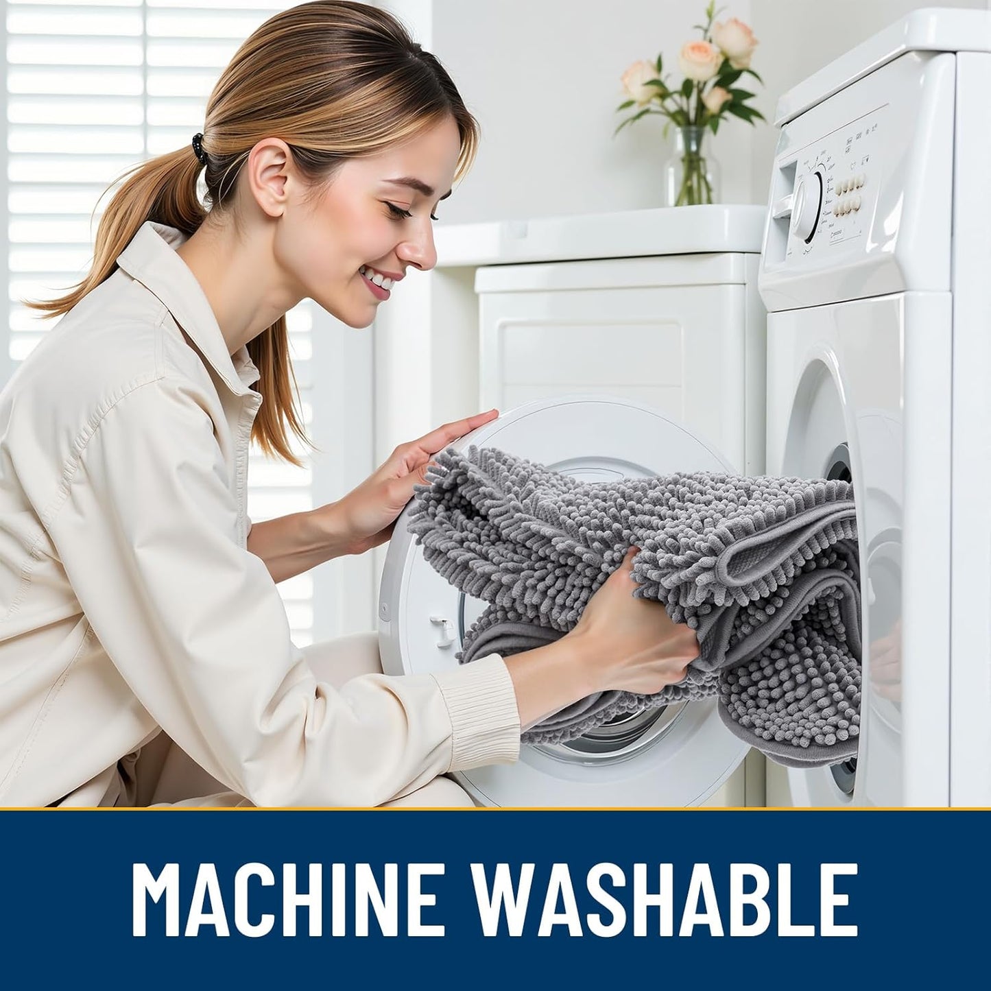 Smiry Dog Door Mat for Muddy Paws 71x46, Absorbs Moisture and Dirt Doormat, Non-Slip Washable Quick Dry Chenille Front Door Mat Indoor Entrance, Entryway Carpet for Inside Floor, Grey