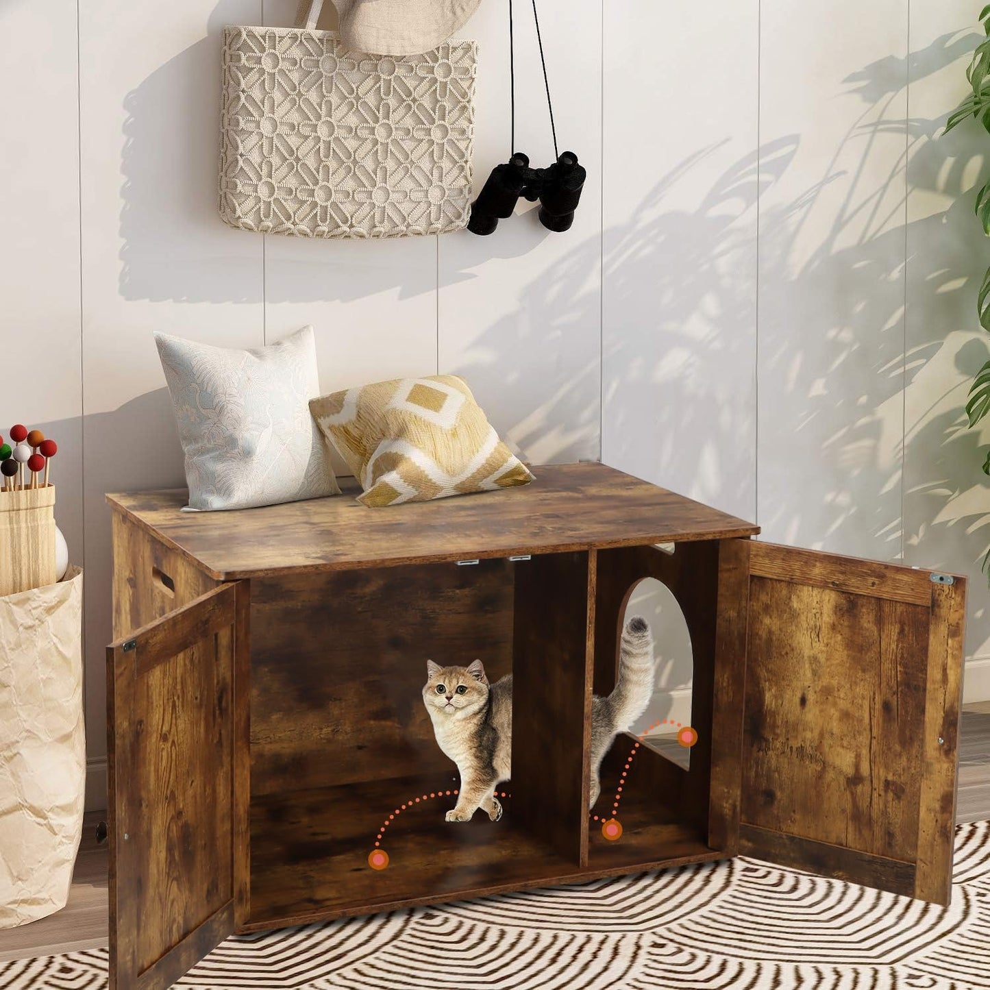 Timberer Cat Litter Box Enclosure, Litter Box Furniture Hidden with Removable Divider, Wooden Cat Washroom Furniture, Indoor Cat House, Rustic Brown
