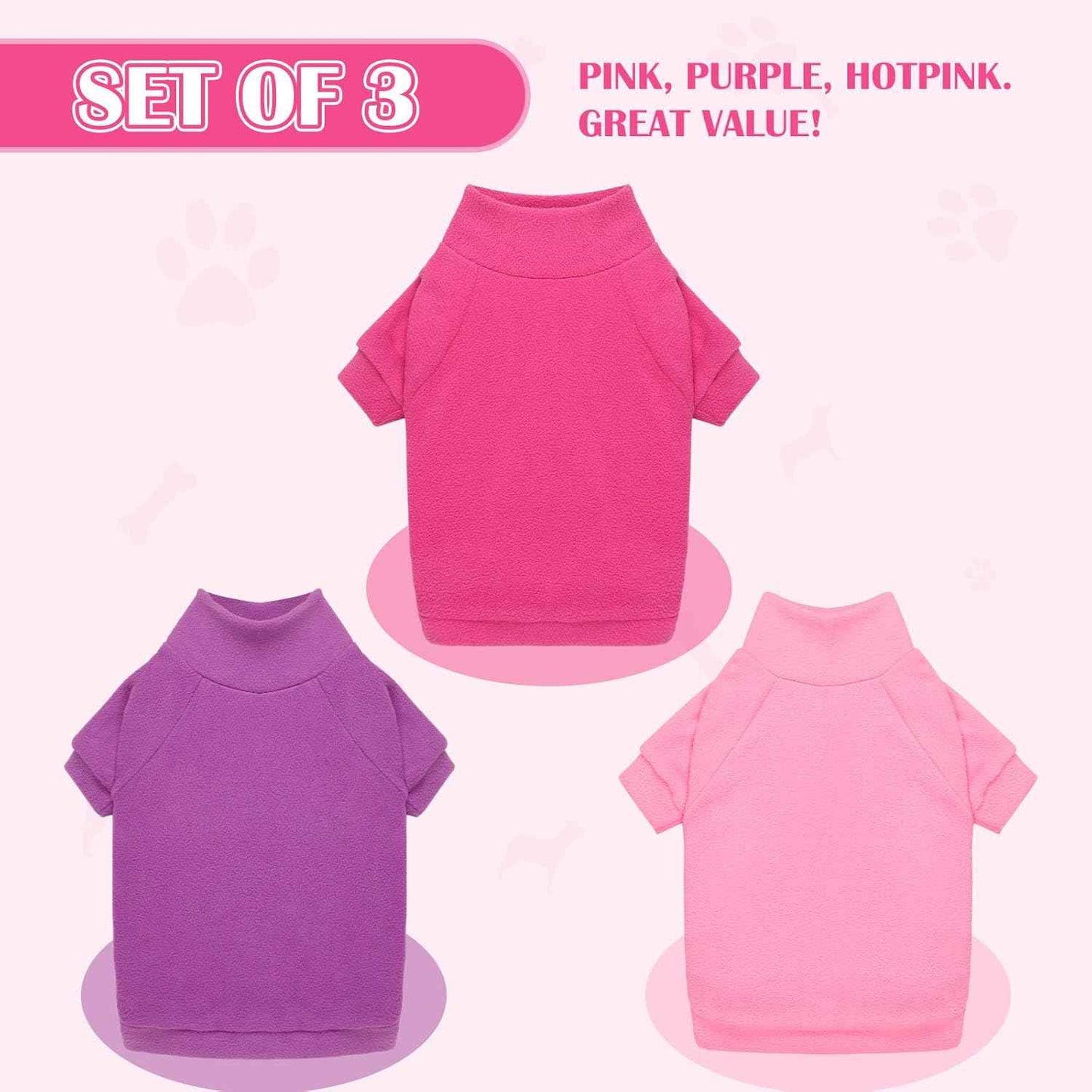 3 Pack Dog Sweaters for Large Dogs, Fleece Dog Sweater Large Pet Clothes Turtleneck Soft Warm Sweatshirt Boy Girl Pet(Pink+Hotpink+Purple,XL)