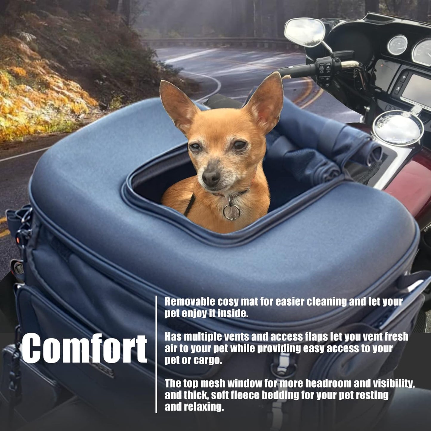Motorcycle Dog Carrier, Portable Pet Carrier Pet Travel Bag Cat Carrier Bag for Harley Street Glide Road King Touring Trike Can Am with Luggage Rack Passenger Seat Load Capacity 20lb (Black)