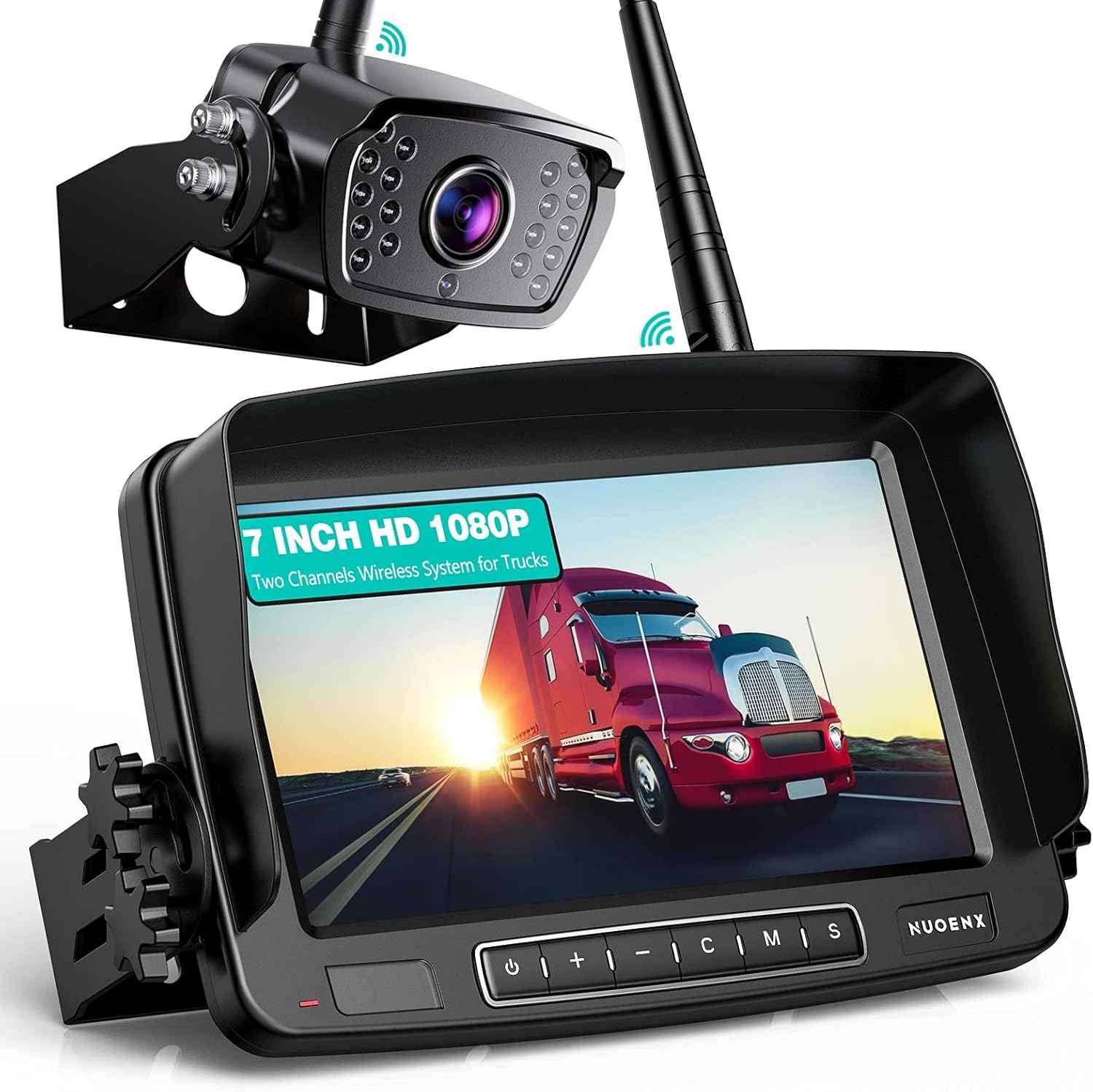 Nuoenx Wireless Backup Camera, 7 Inch Monitor Rear View Camera System for RV, Trailers, Trucks, 5th Wheels, Support 2 Cameras, IP69 Waterproof 18 LED IR Night Vision 152° View Camera, DIY Guide Lines