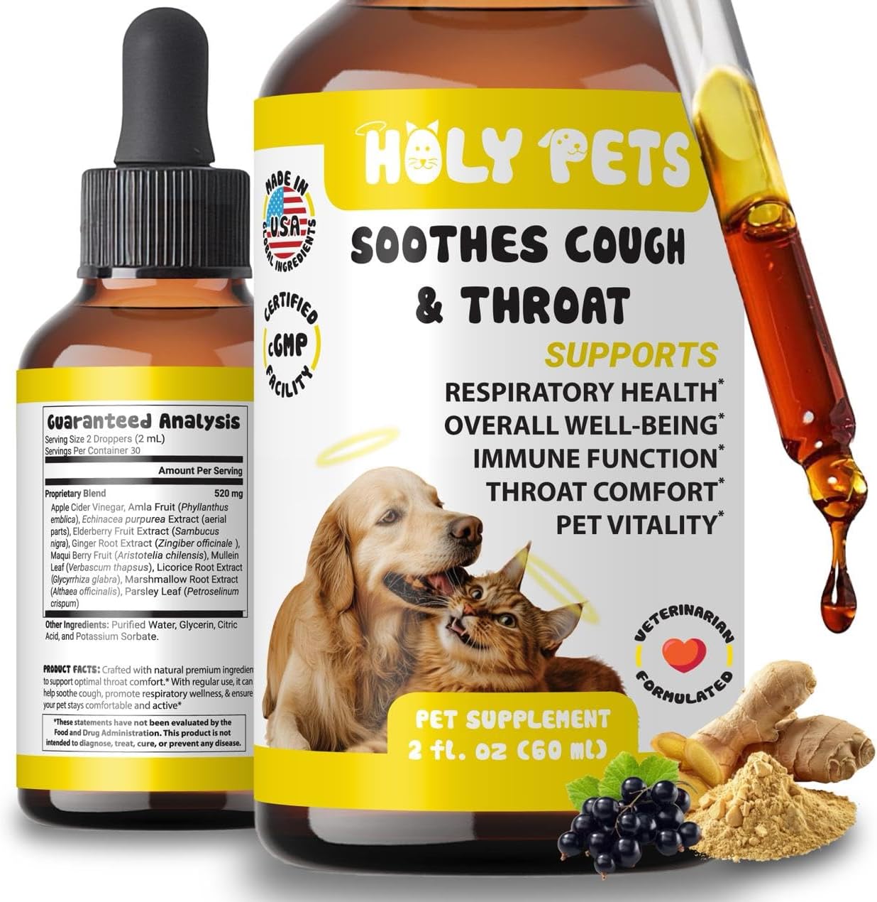 Cough Medicine for Dogs & Cats, Kennel Cough Treatment, Respiratory Infection Support - Sneezing Relief & Cough Treatment - Pet Asthma Support - Made with Natural Ingredients in The USAA