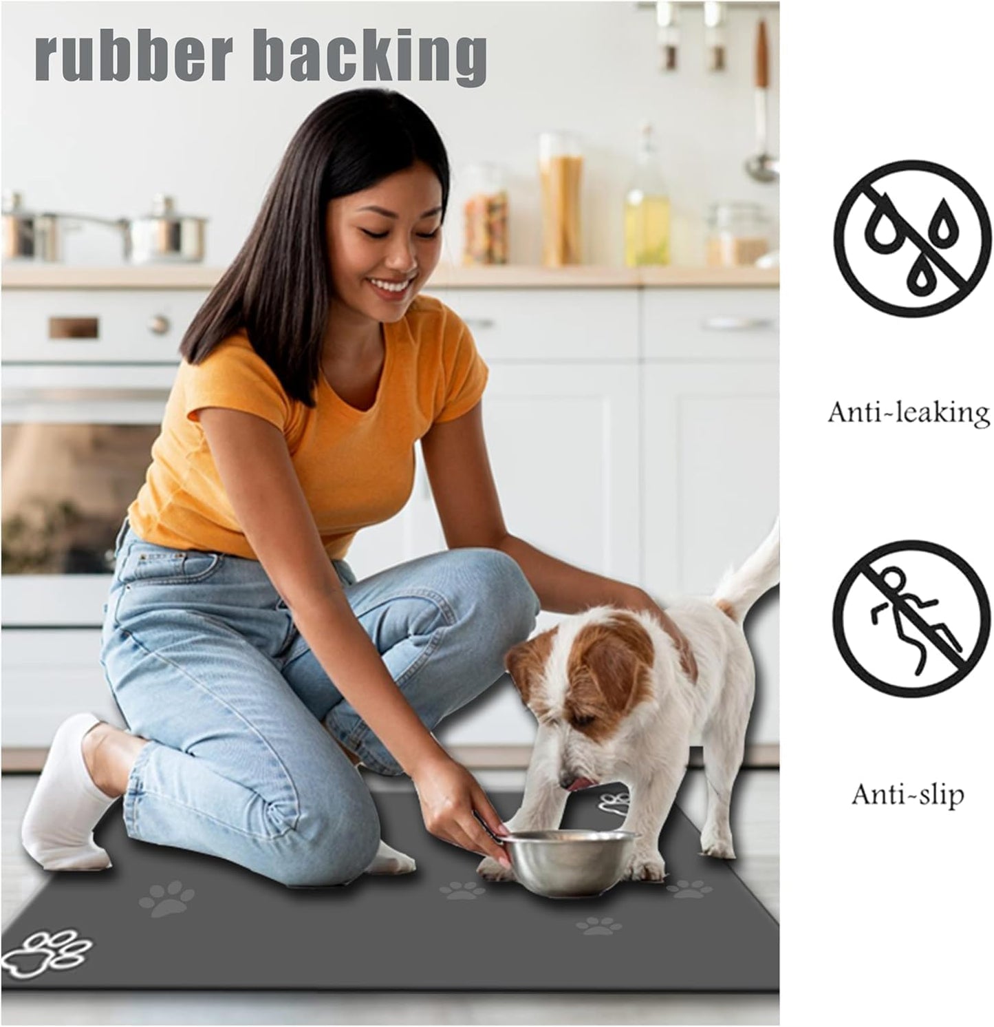 Large Boho Dog Cat Food Mats for Floors, Absorbent Dog Bowl Mat for Food and Water Dispenser Mat, Quick Dry Pet Supplies(Vintage Orange, 36'' x 16'')