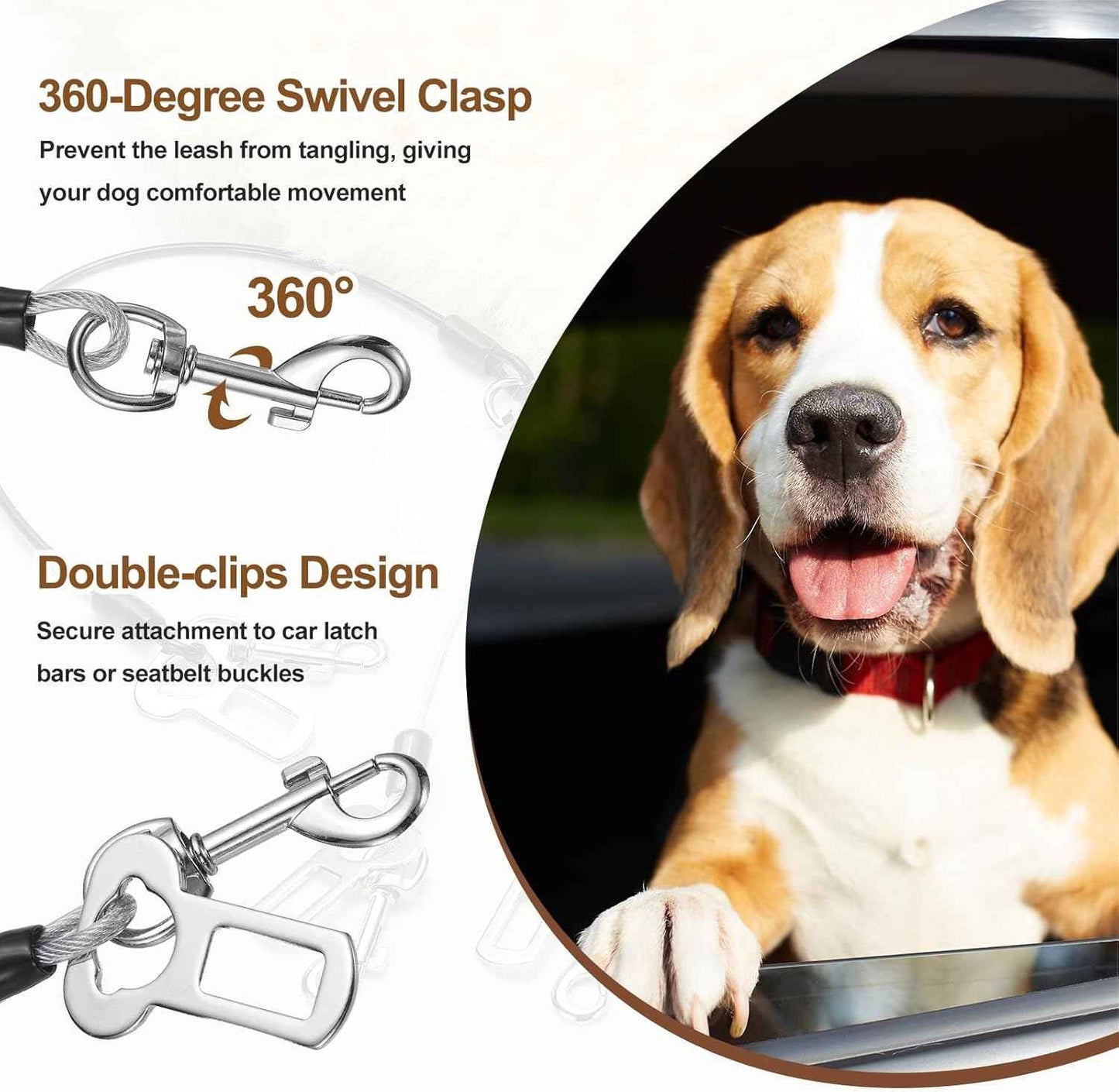 Chew Proof Dog Leash, 16 in Dog Seat Belt Harness with Double Clips Leash Extender Steel Braided Vehicle Tether, (Transparent, 2 Pcs), Intended for Pet Car Safety/Walking/Training