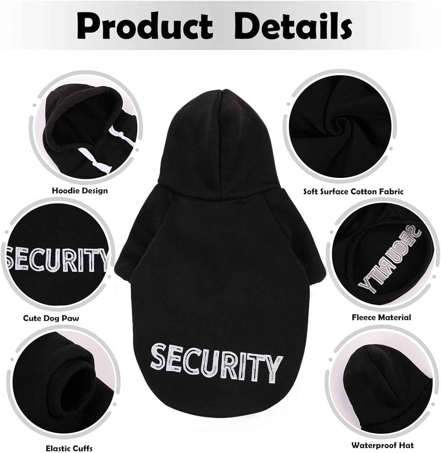 SAWMONG Dog Security Hoodie,Flannel Pet Hooded Sweater with Hat Puppy Pullover Sweater Shirt,Dog (Black,L)