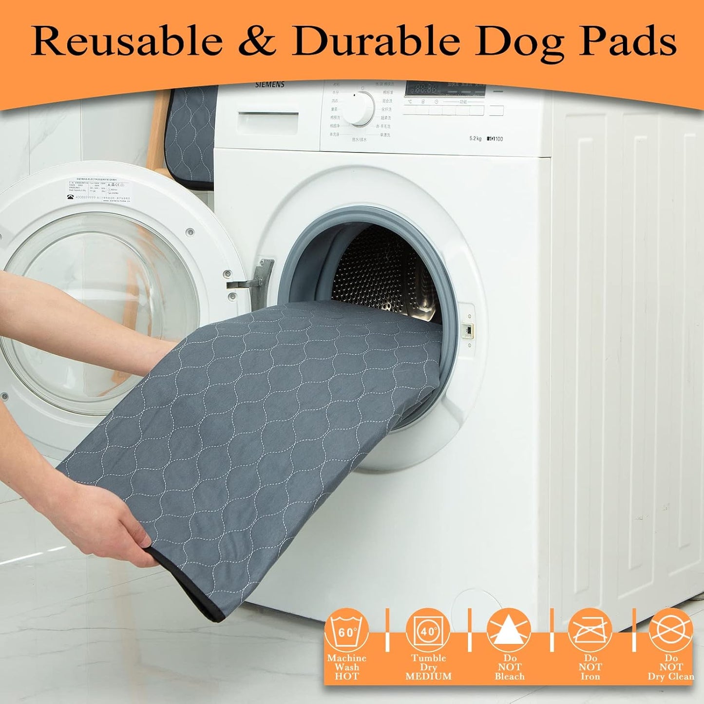 Bunlitent Washable Pee Pads for Dogs 5 Pack, 36x41, Reusable Puppy Pads, Dog Training Pads with Quick Dry, Anti-Slip Dog Cat Pee Pads, Whelping Pads, Potty Pad