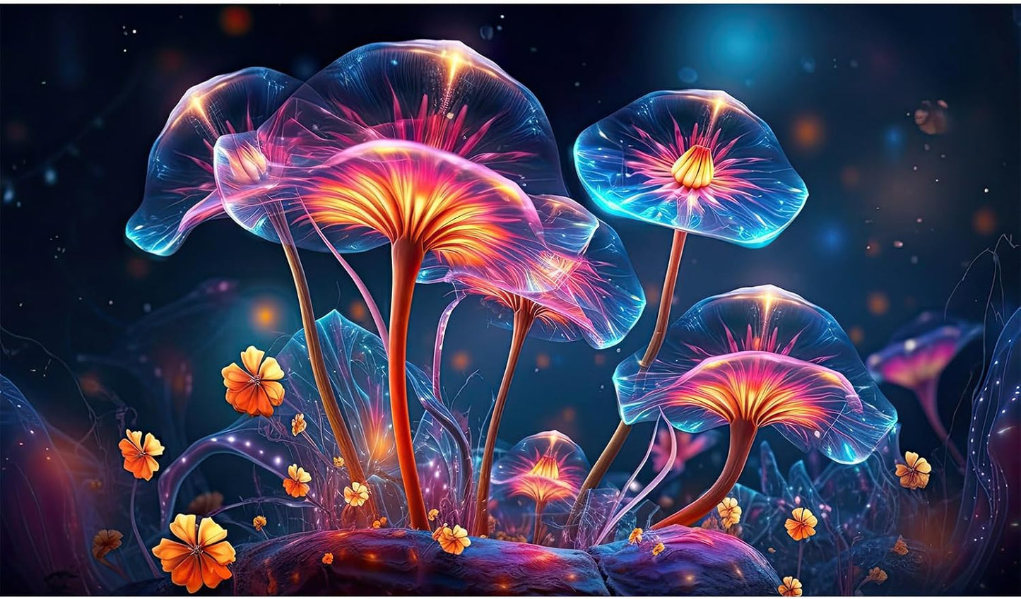 Flower Aquarium Background Modern Style Bluebell Blooming Flower Floral Design Terrarium Background Mysterious Elegant Glowing Fantasy Flower Fish Tank Backdrop Poster Decorations Vinyl 72x16in