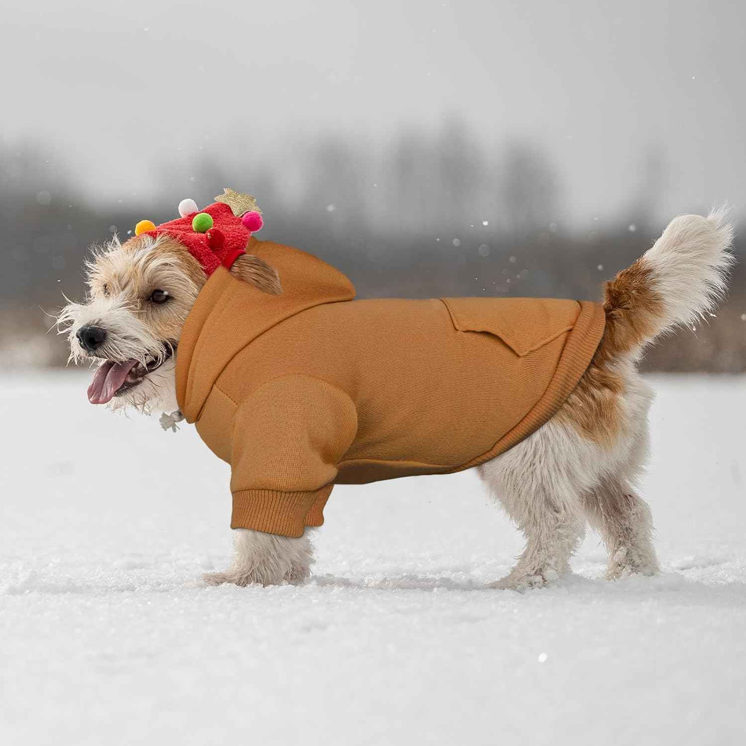 Dog Sweaters for Small Dogs Dog Hoodie Dog Sweater Solid Soft Brushed Fleece Dog Clothes Dog Hoodie Sweatshirt with Pocket(Coffee-S)