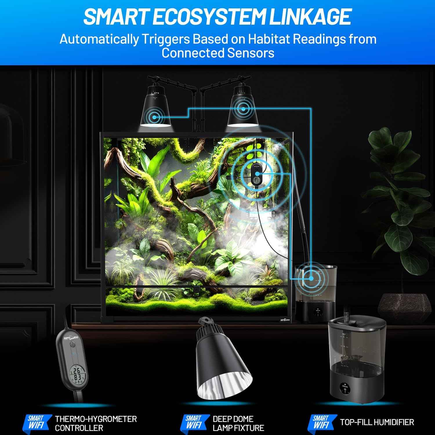 REPTI ZOO Smart WiFi Reptile Fogger with Timing, 4L Reptile Terrariums Humidifier, Fog Machine Mister for Chameleon Frog Turtle Gecko | Misting System Spray Kit for Amphibia, Plants | Linkage Control