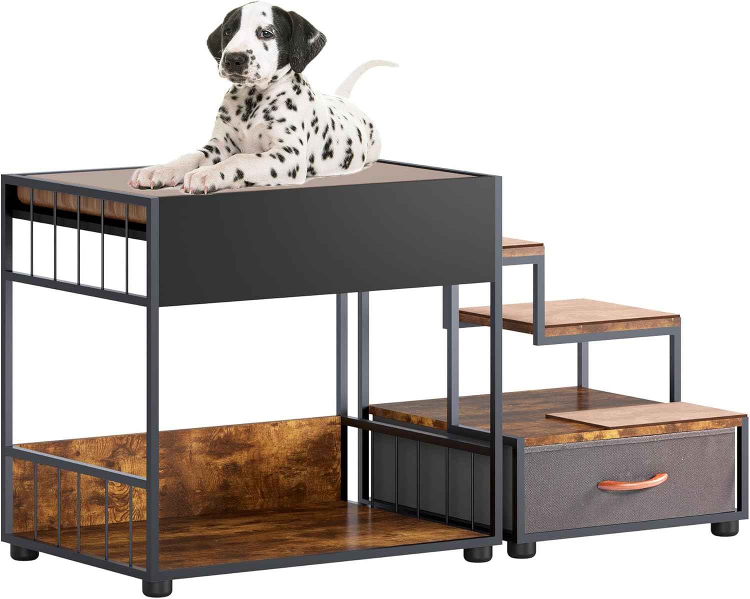 Pet Step Window Perch, Dog Bed w/ Steps for Dogs, Elevated Multi-Level Platform, Bunk Bed, Non-Slip Pad & Storage, Vintage