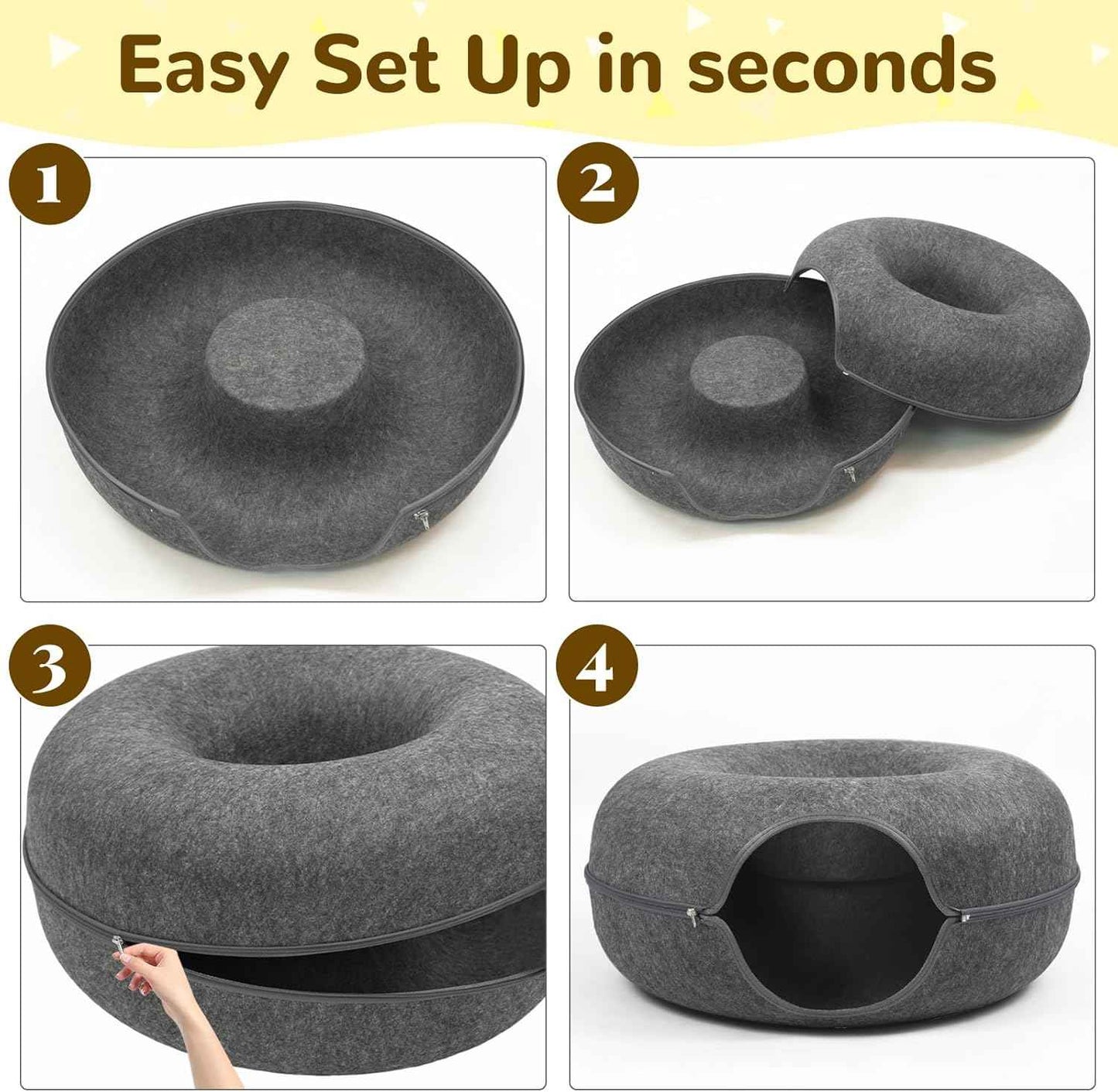 Cat Caves for Indoor Cats, Large Cat Tunnel for Multiple & Large Cats, Scratch Detachable Peekaboo Cat Cave Bed, Kitten Donut Kitty Hideaway Up to 45 Lbs