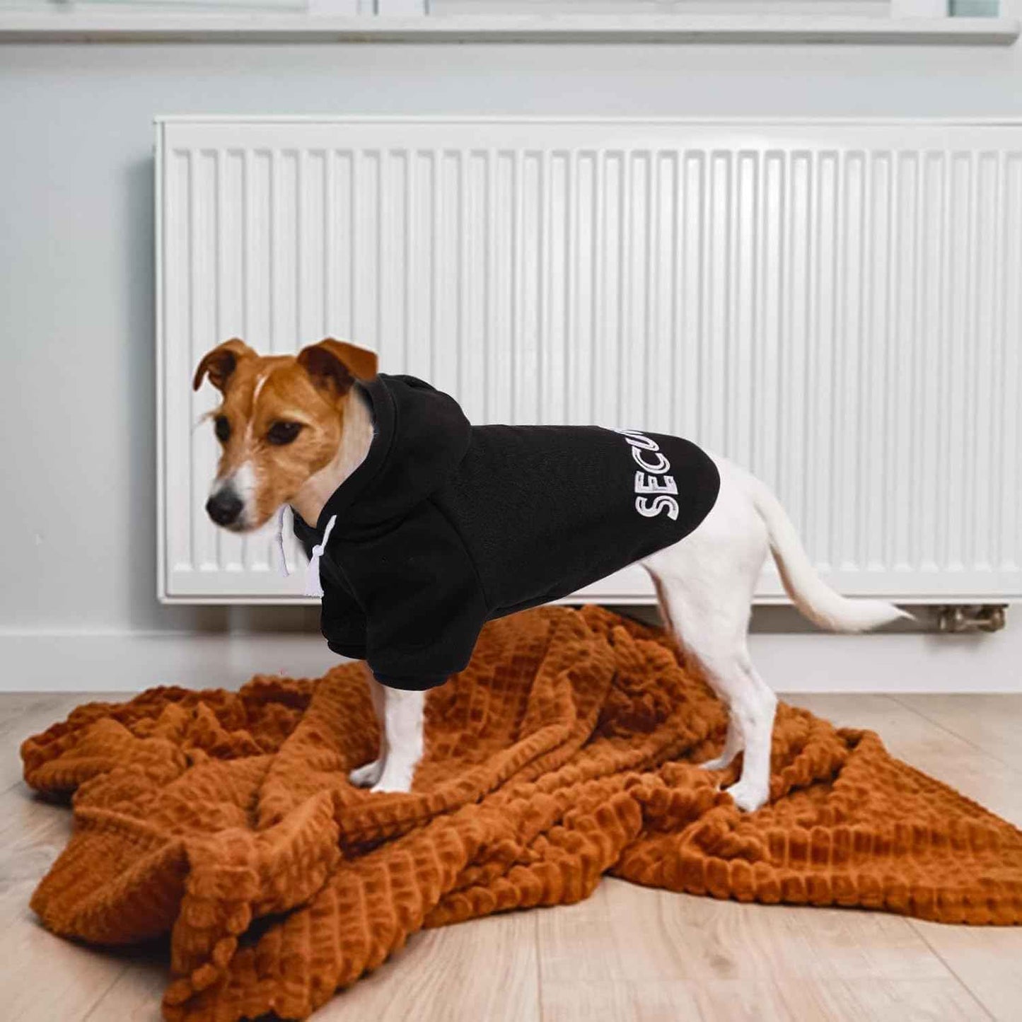 SAWMONG Dog Security Hoodie,Flannel Pet Hooded Sweater with Hat Puppy Pullover Sweater Shirt,Dog (Black,L)