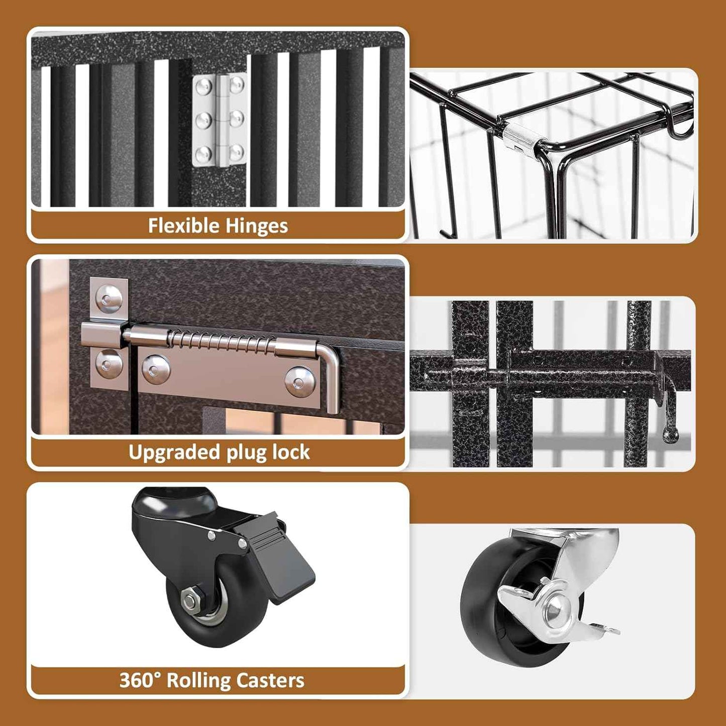 Polar Aurora Heavy Duty Dog Crate, Foldable Indestructible Dog Kennel, Escape Proof Extra Large Dog Cage with Lockable Wheels, High Anxiety Pet Playpen with Double Door for Indoor/Outdoor Use. (60in)