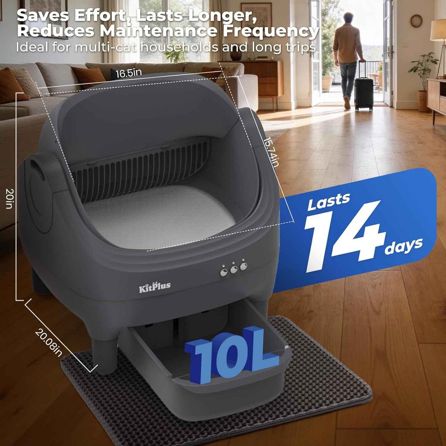 Self Cleaning Litter Box, Automatic Cat Litter Box-APP Control, Open-Design Electric Litter Box, Safety Anti-Pinch, Odor-Free Waste Disposal Includes Trash Bags, Suitable for Multiple Cats, Grey