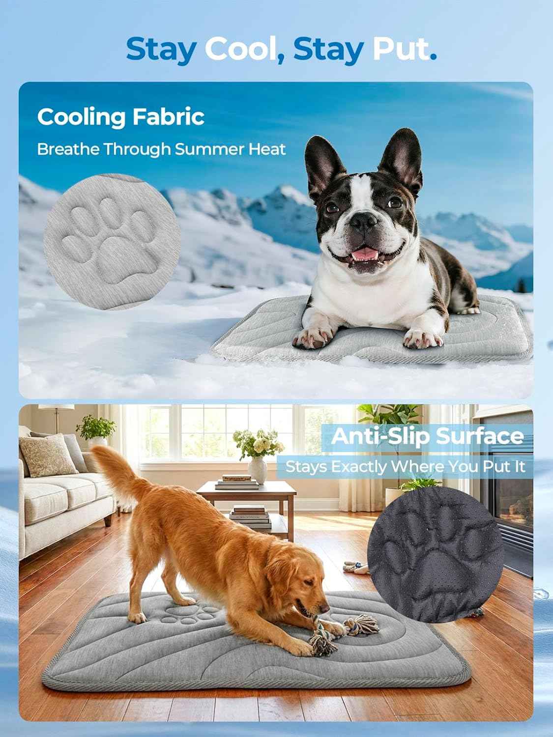 Dog Cooling Mat, Anti-Slip, Thick 3D Orthopedic Summer Pad for Dogs & Cats, Q-MAX > 0.5, Non-Toxic, Machine Washable, Chew-Resistant, Portable for Crate, Bed, Sofa, Car (Cool Grey, Small)