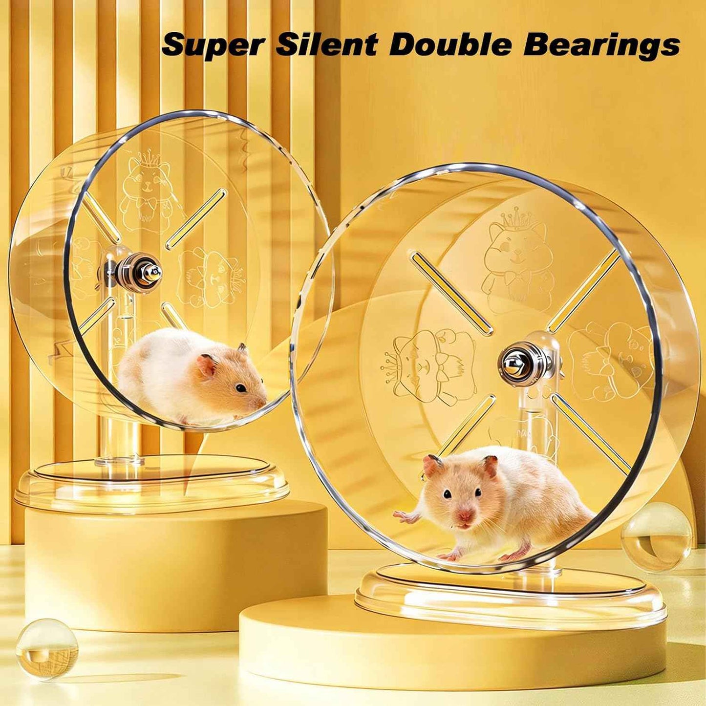 Hamster Exercise Wheel,Super-Silent Small Animals Exercise Wheels,Quiet Hamster Running Wheels with Adjustable Stand for Hamsters, Gerbils, Rats, or Other Small Pets (Transparent, 8.3 inch)