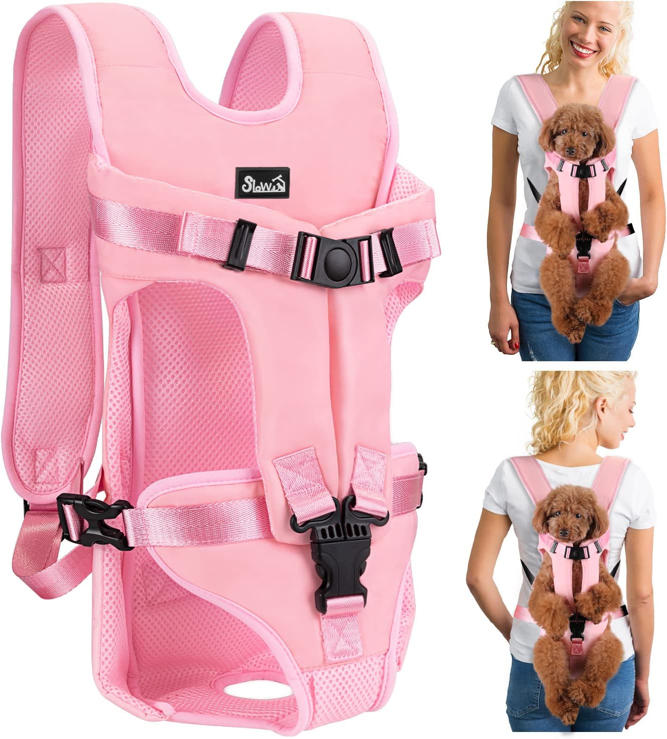Lukovee Dog Backpack Carrier, Legs Out Easy-fit Dog Front Carrier for Small Medium Dogs, Adjustable Hands Free Dog Chest Carrier for Hiking Cycling (PI,Small)