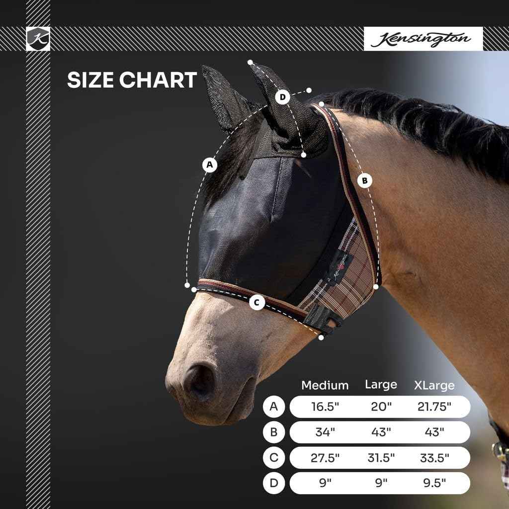 Kensington 90% UV Fly Mask Halter CatchMask UViator - with Ears & Forelock Freedom Web Trim * Roomy Fit, Size: L (Average Horse) Color: 2021-Atlantis