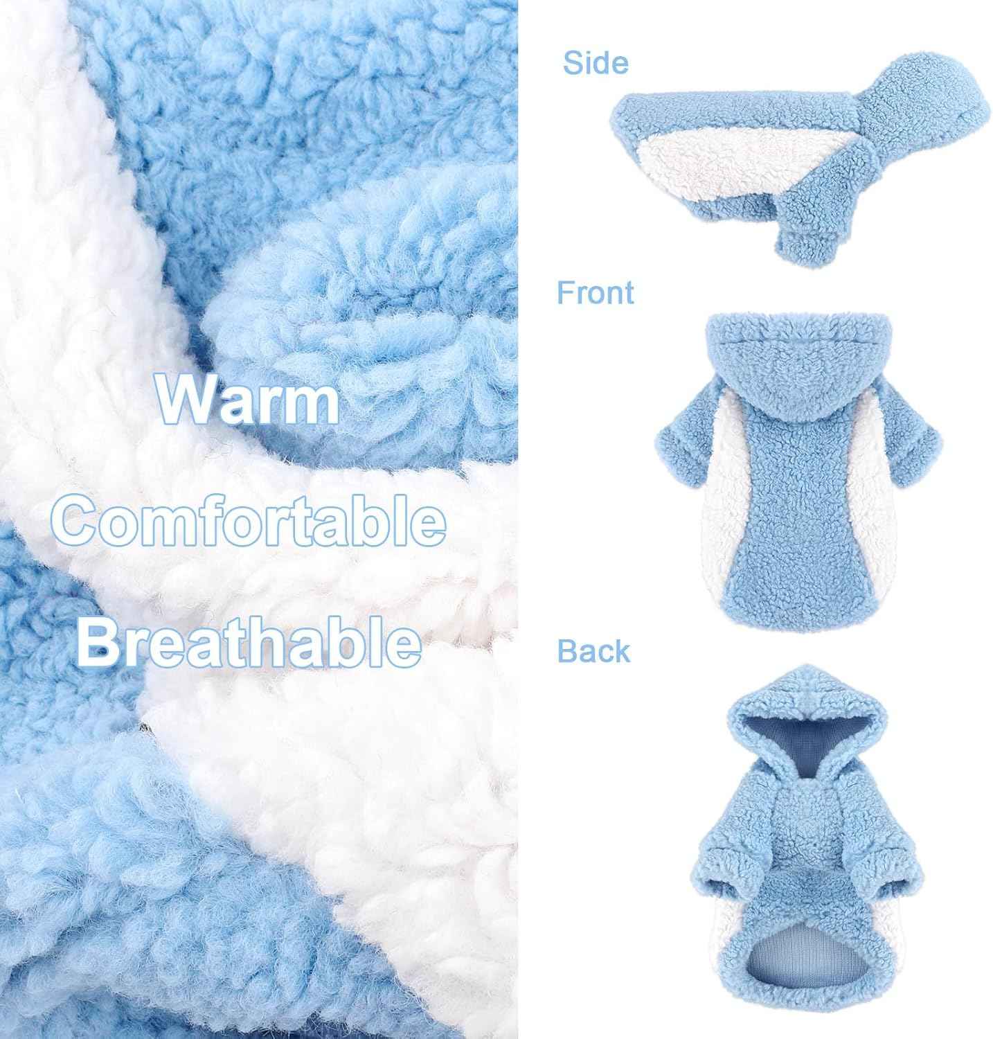 YIKEYO Dog Hoodie Pet Clothes Sweater with Hat Soft and Warm Cold Weather for Small Patchwork Hood(Blue, Medium)