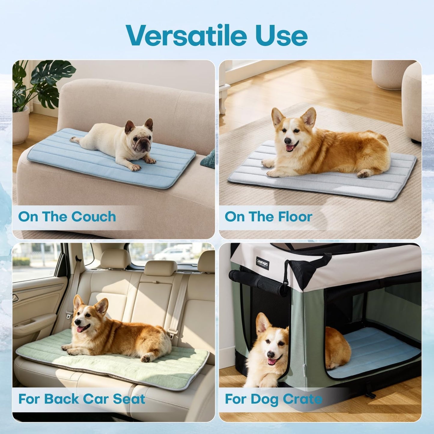 Dog Cooling Mat, 24" x 18" Non-Slip Self-Cooling Summer Dog Mat for Indoor Outdoor Kennel Floor Use, Multiple Sizes for All Dog Breeds to Relieve Heat & Fatigue