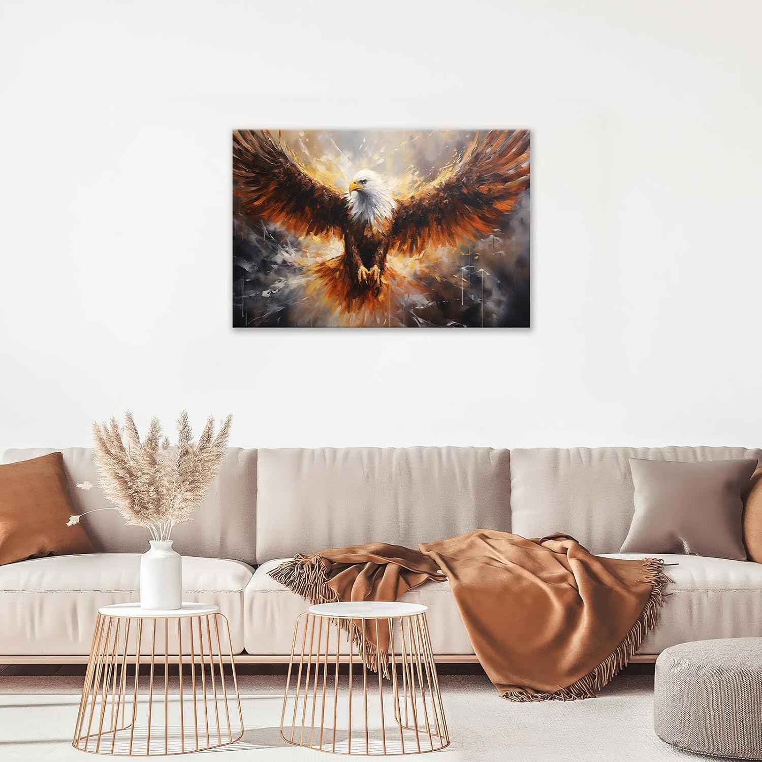 Bald Eagle Animal Large Canvas Flying Bird Wildlife Oversize Wall Art Living Room Big Wings Kitchen Pictures Framed Prints Aesthetics Wall Decor Painting Artwork for Bedroom Dining Office Home 24"x16"