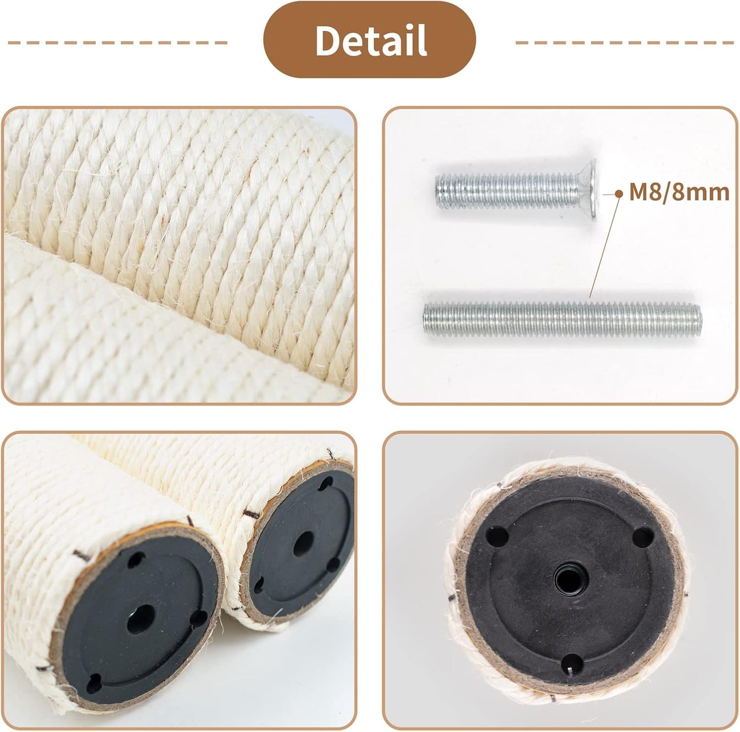 15" Cat Scratching Replacement Posts Natural Sisal Scratcher Post for Cats Cube Tower Kittens Scratch Pole Perch Interactive Toys Furniture Accessories Deterrent Tree 2 Pack Include M8 Screws White