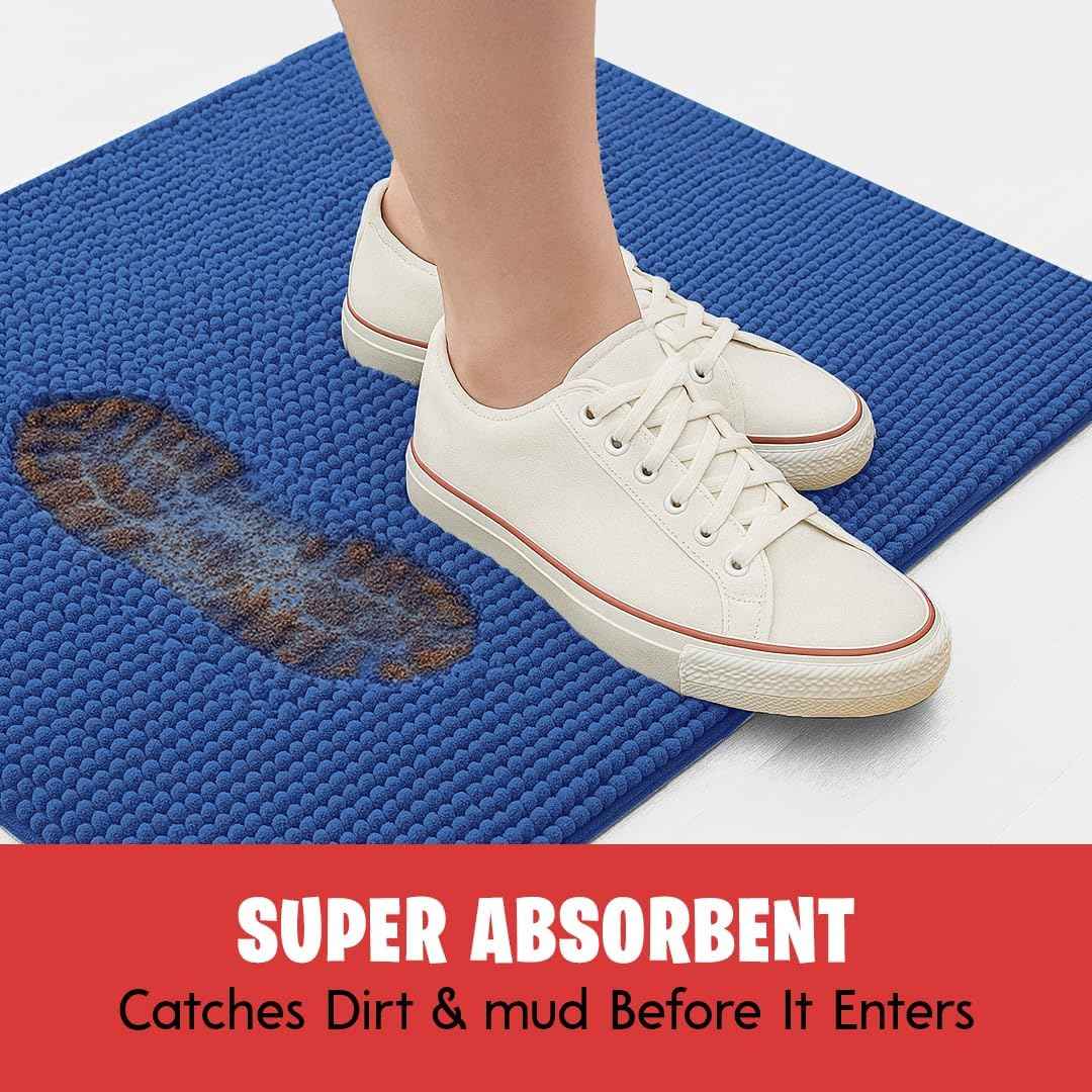 MudGuard Mat™ Dog Door Mat for Muddy Paws, Super Absorbent Microfiber, Non-Slip Indoor Mat, Quick Dry Chenille Mud Mat for Dogs & Entryway, Washable, Navy Blue 19" x 30"