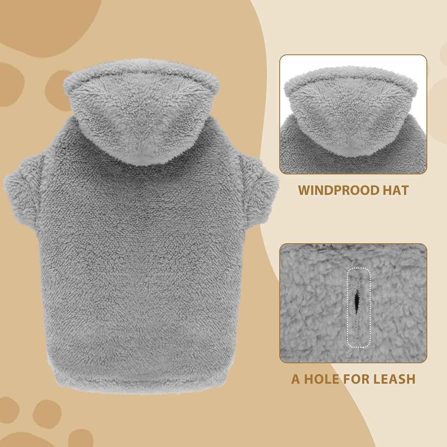 Stpiatue Dog Hoodie, Warm Soft Fleece Dog Coats Hooded Sweatshirt for Large Dogs, XX-Large, Grey