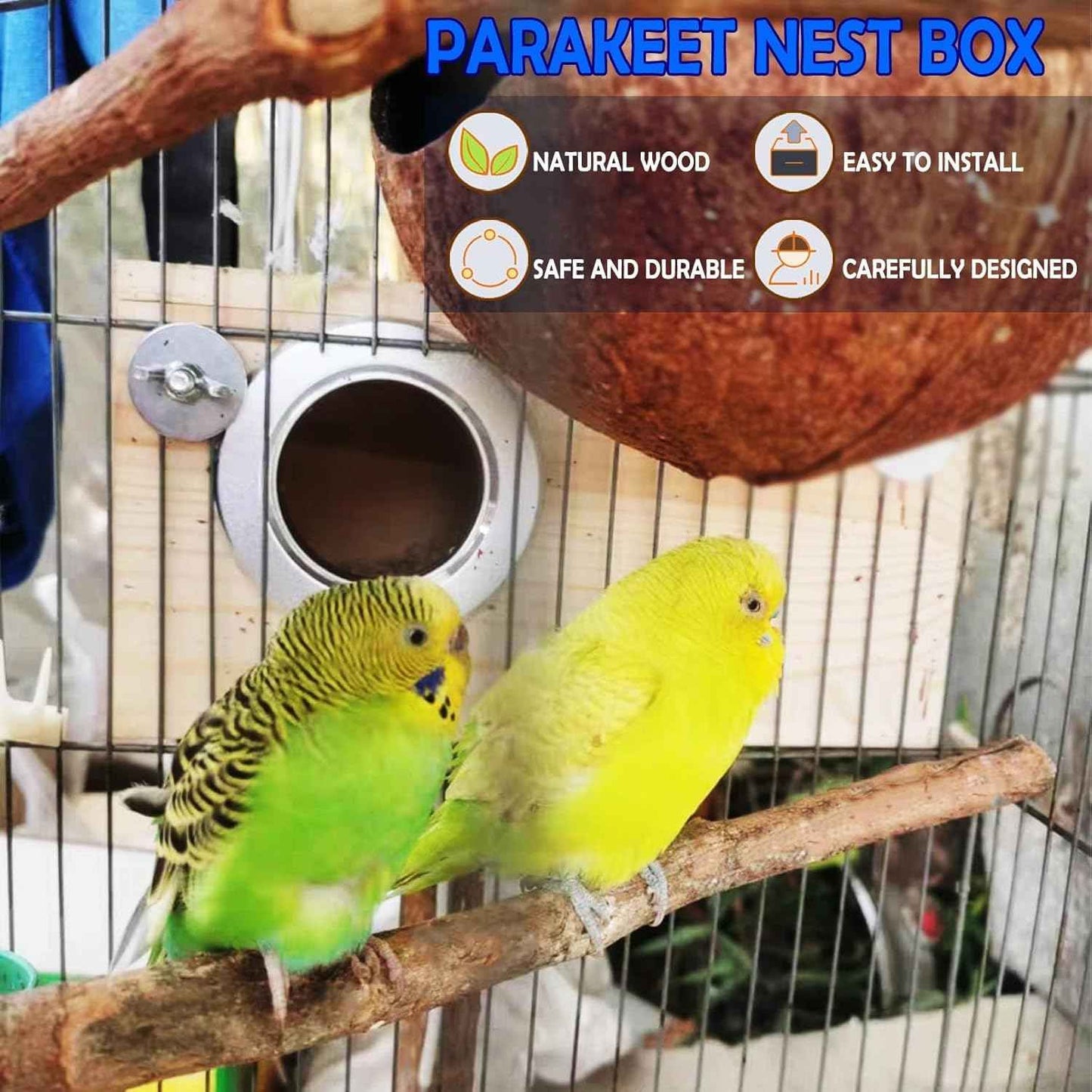 kathson Parakeet Nesting Box,Wood Budgie Nest House,Parrots Breeding Mating Boxes,Bird Nesting Box for Conure,Lovebirds,Finch,Canary,Small and Medium-Sized Birds（M）