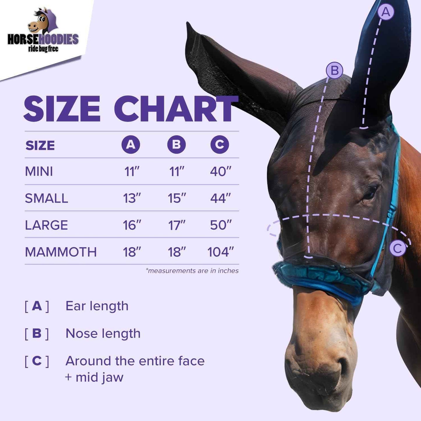 Donkey Fly Mask with Long Ears - (Blue) Half Hoodie for Standard Donkey Fly Mask with Ears Protection from Insects and Bugs, Soft Mesh Fabric with Adjustable Fastener, Flymask for Donkeys Made in USA