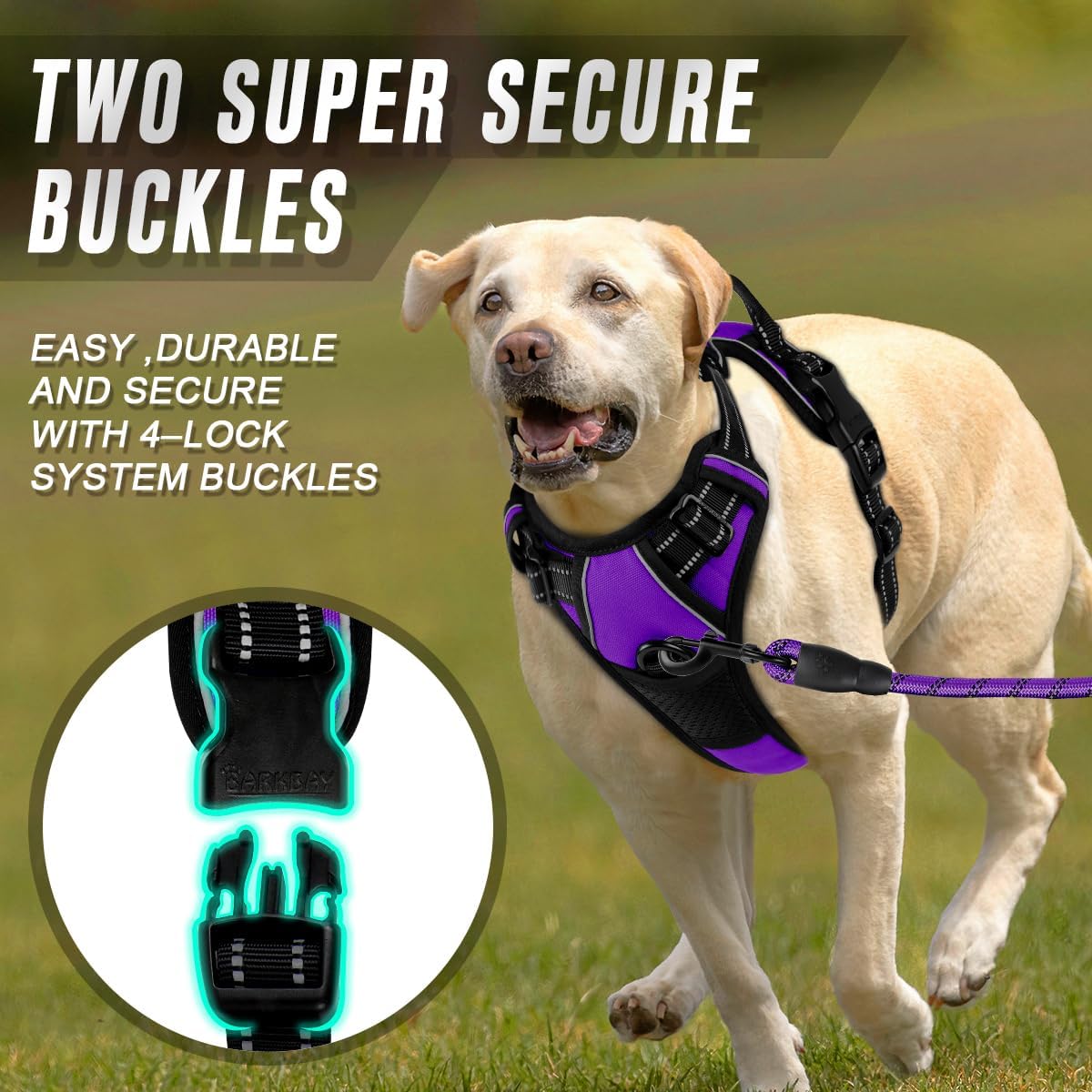 BARKBAY No Pull Dog Harness Front Clip Heavy Duty Reflective Easy Control Handle for Large Dog Walking(Purple,S)
