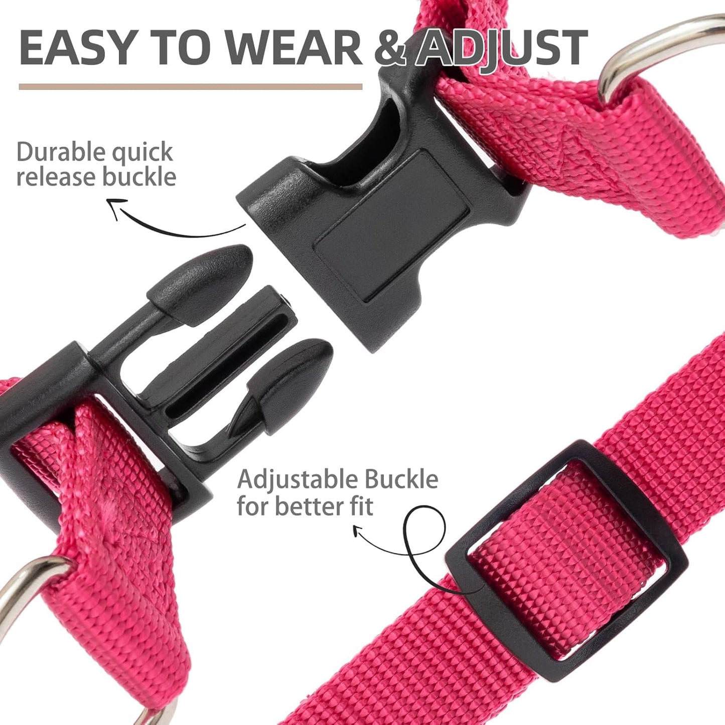 PUPTECK No Pull Dog Harness Soft Adjustable Basic Nylon Step in Puppy Vest Outdoor Walking with ID Tag DeepPink