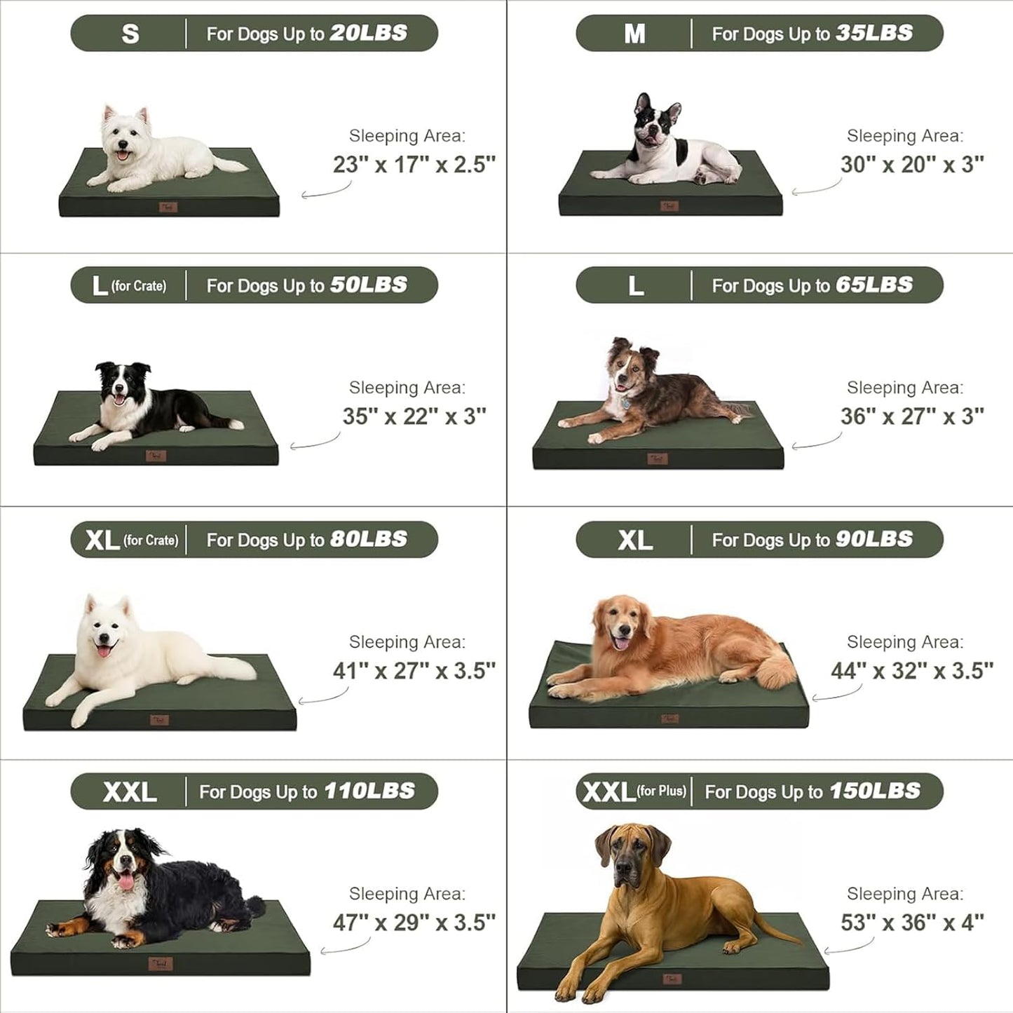 Outdoor Dog Bed for Small Dogs, Waterproof Dog Crate Bed for Small Dogs, Orthopedic Egg Crate Foam Puppy Beds with Washable and Removable Oxford Cover, Dark Green