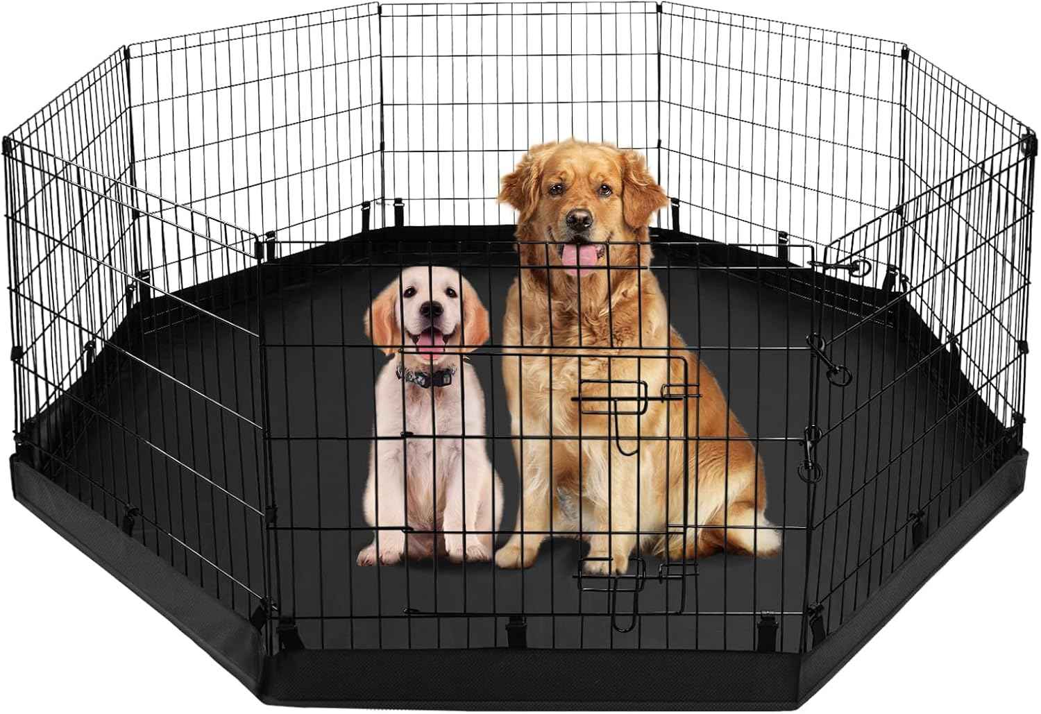 PJYuCien Octagonal Dog Playpen with Bottom Pad - Metal Foldable Exercise Pen, 8 Panels 24" H x 24" W Indoor Outdoor Pet Fence Puppy Crate Kennel, Black