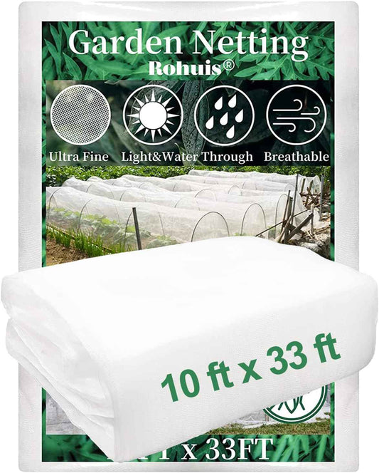 Garden Netting for Raised Beds, 10 ft x 33 ft Ultra Fine Mesh Mosquito Net Pest Barrier Bird Bug Insect Netting for Garden Greenhouse, Plant Row Cover for Protect Vegetables Fruits Flowers Trees