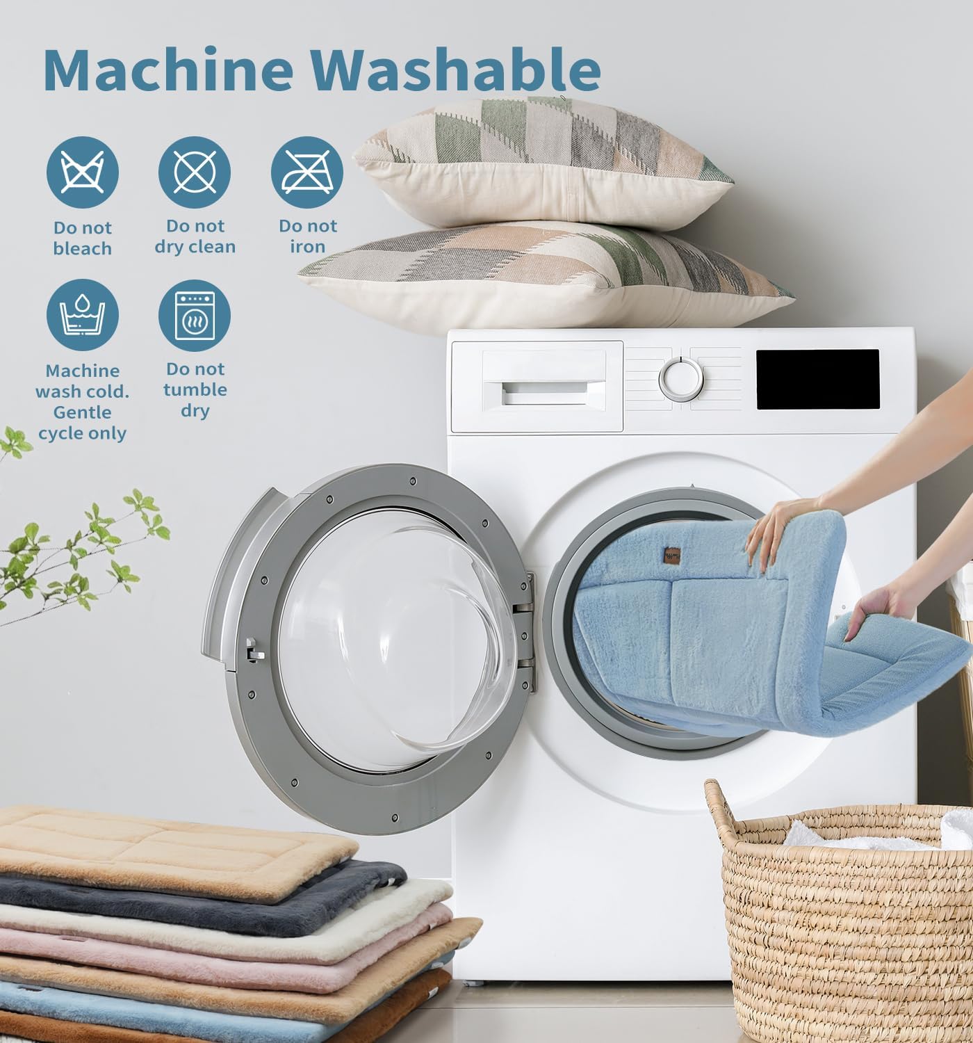 Made4Pets Dog Crate Pad Bed for Large Dogs, Washable & Reversible, Anti-Slip Kennel Mat for Cozy Sleeping, Soft Fluffy Dog Bed for Indoor & Outdoor Use, 44"x32", Blue