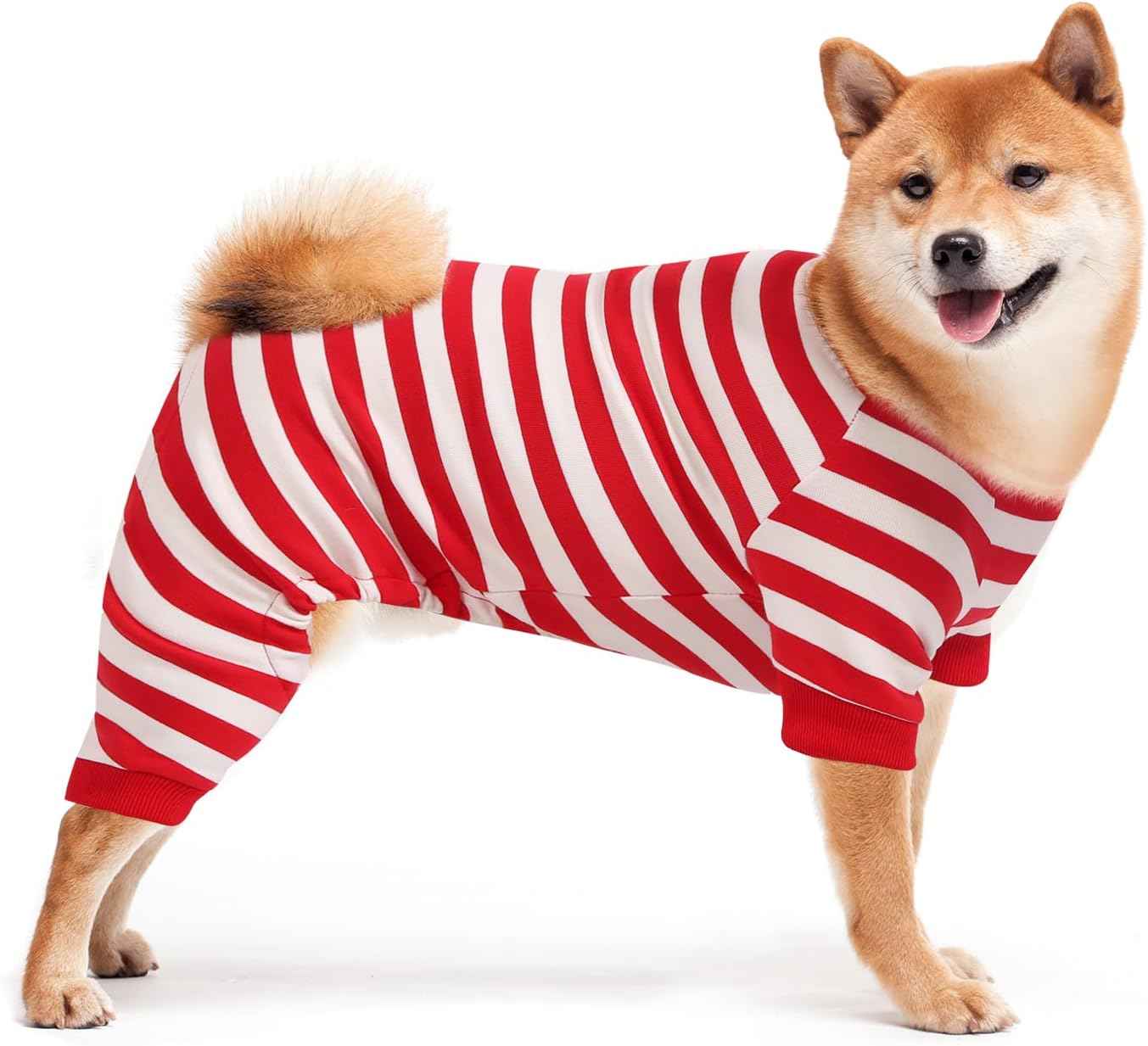 Dog Pajamas, Christmas Onesie PJS for Dog Boy Girl, Doggie Jumpsuit, Puppy Christmas Clothes for Pitbull Bulldog, Red and White Striped, M