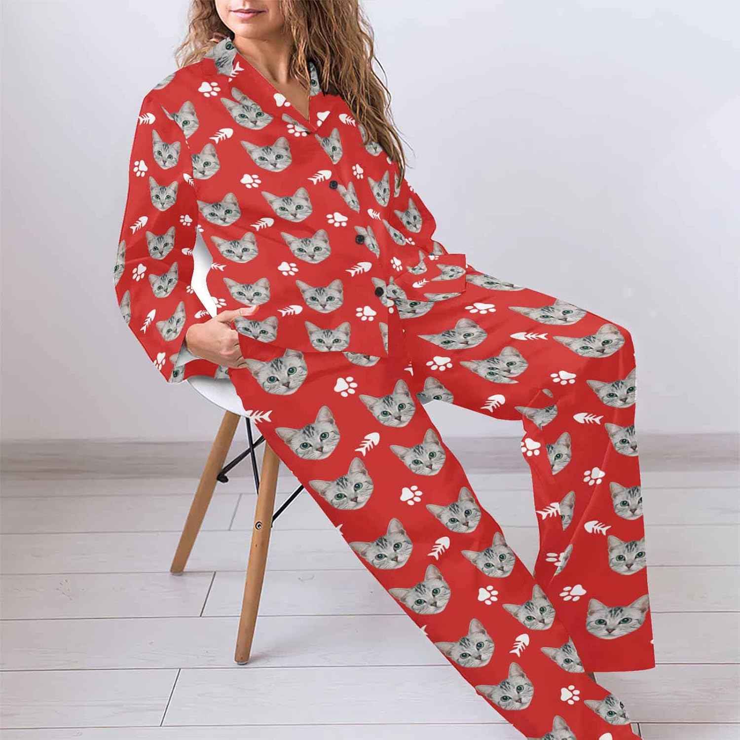 MyPupSocks Custom Face Pajamas for Women Set, Personalized Photo Long Sleepwear XS-XXL