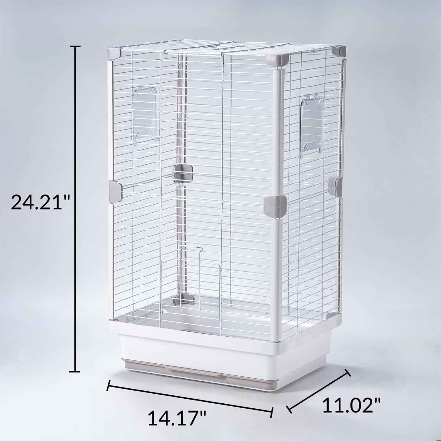 24" Portable Double-Layer Bird Cage, Travel Parrot Carrier with Handle for Vet Visits, Short Trips, White Metal Mesh Cage, for Parakeets, Cockatiels, Lovebirds, Small to Medium Birds