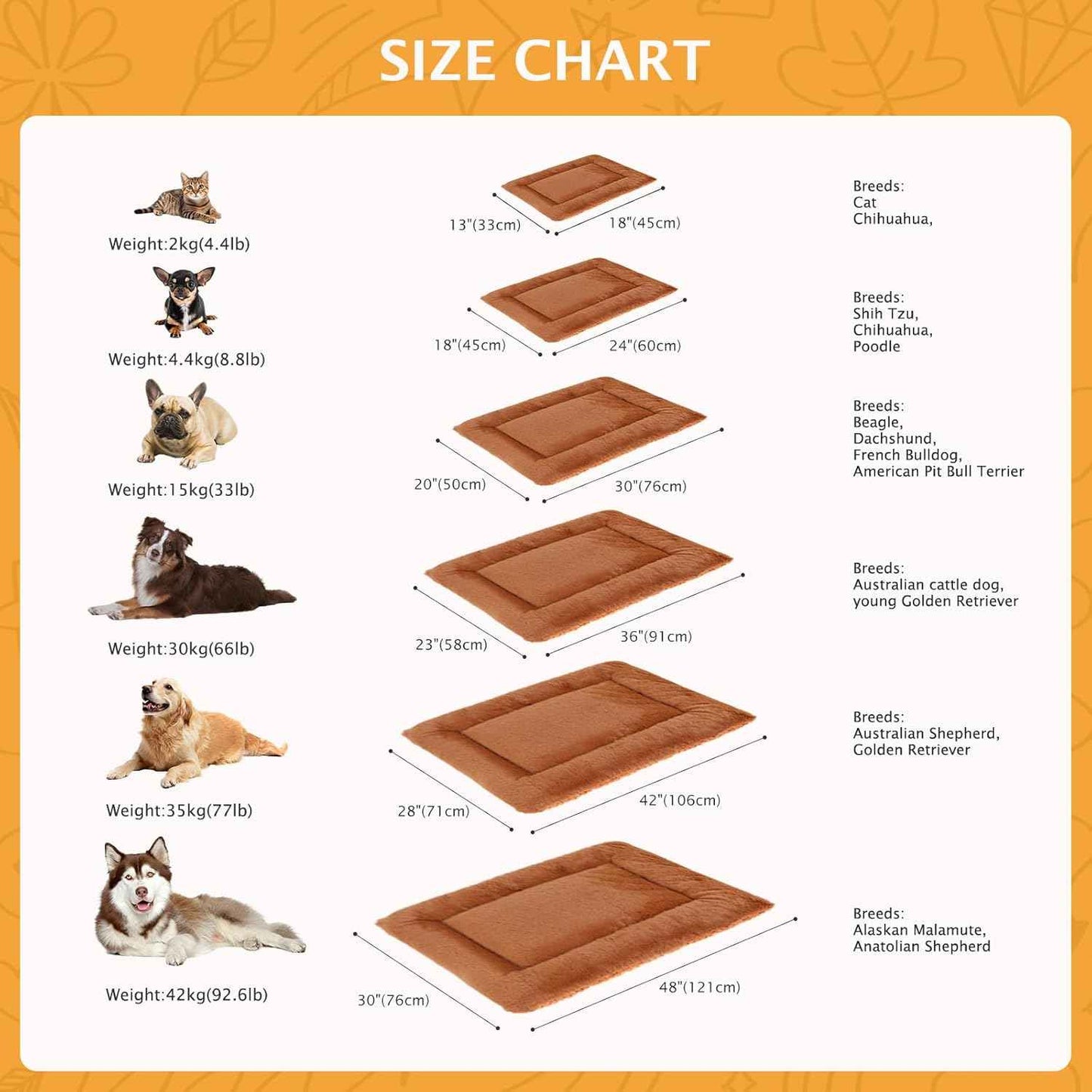 Reversible Dog Bed Mat with Plush and Corn Velvet,Soft Warm Pet Cushion, Dual Purpose Washable Sleeping Mattress Bed for Small Medium Large Dog and Cat XB004 (42"x28", Orange)