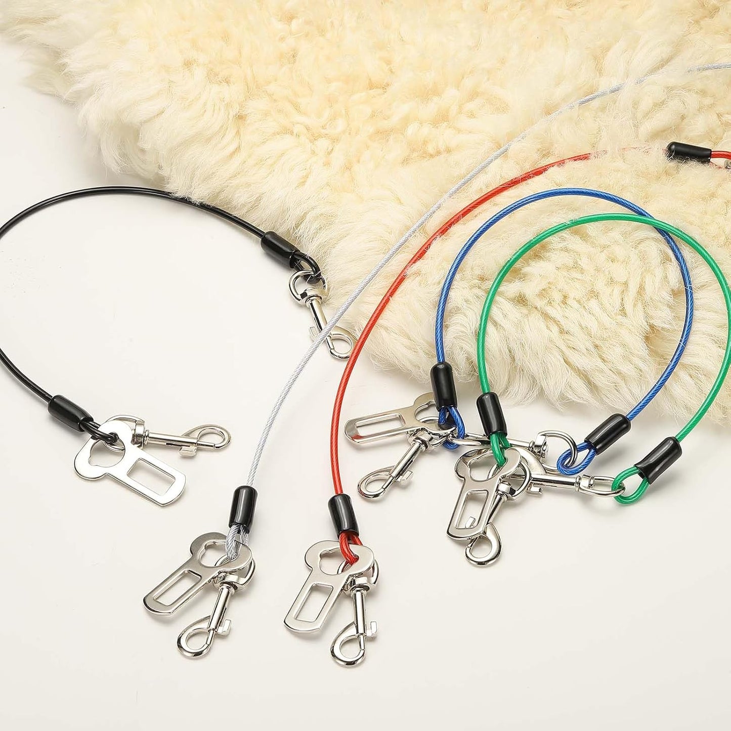 Chew Proof Dog Leash, 16 in Dog Seat Belt Harness with Double Clips Leash Extender Steel Braided Vehicle Tether, (Transparent, 2 Pcs), Intended for Pet Car Safety/Walking/Training