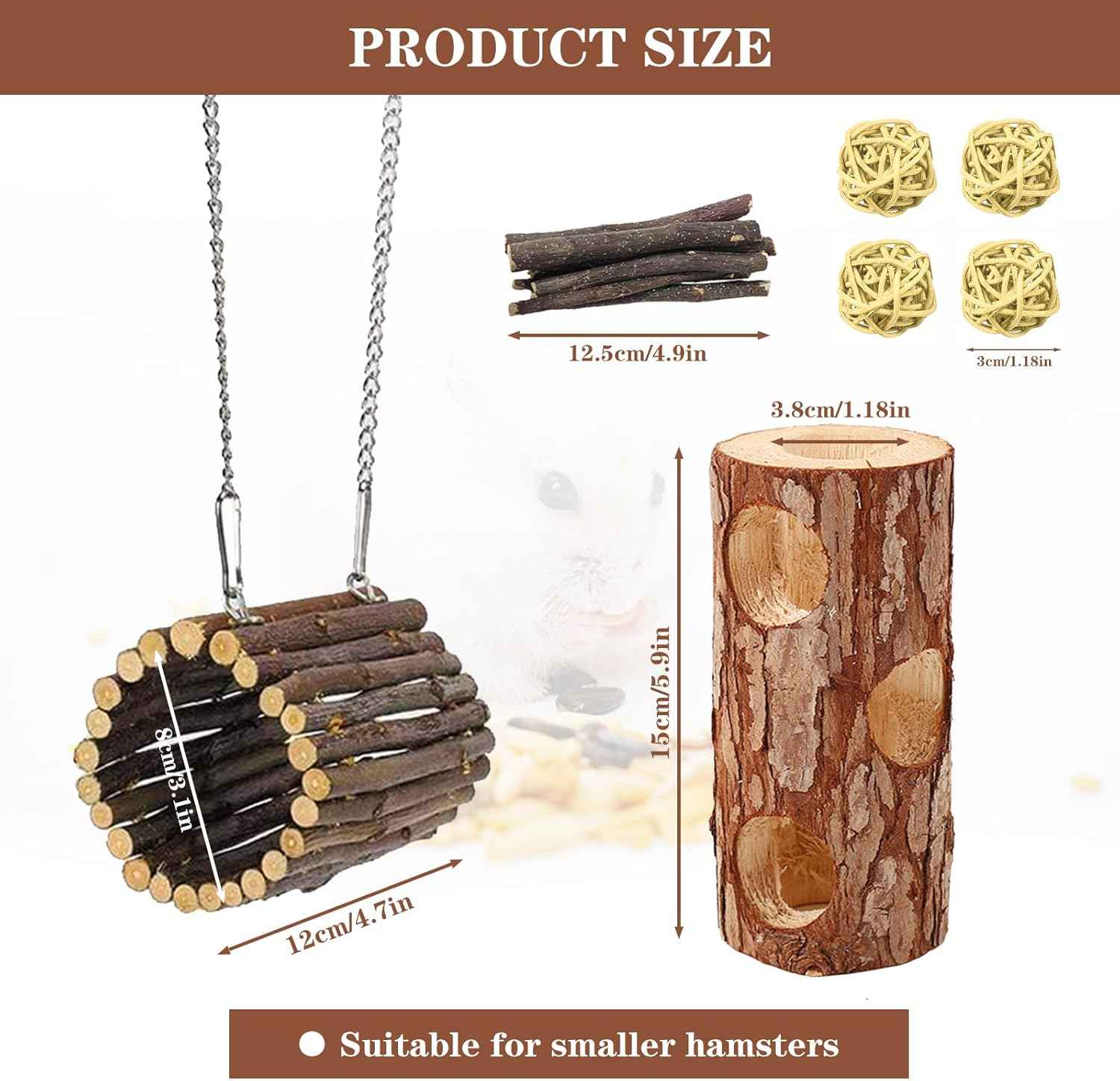 Natural Wooden Hamster Tunnels & Hideouts – Chew-Safe Birch Trunk Tubes for Dwarf Hamsters, Gerbils, Mice – Cage Accessories, Exercise Toy, Forest-Themed Small Pet Habitat (4pcs)
