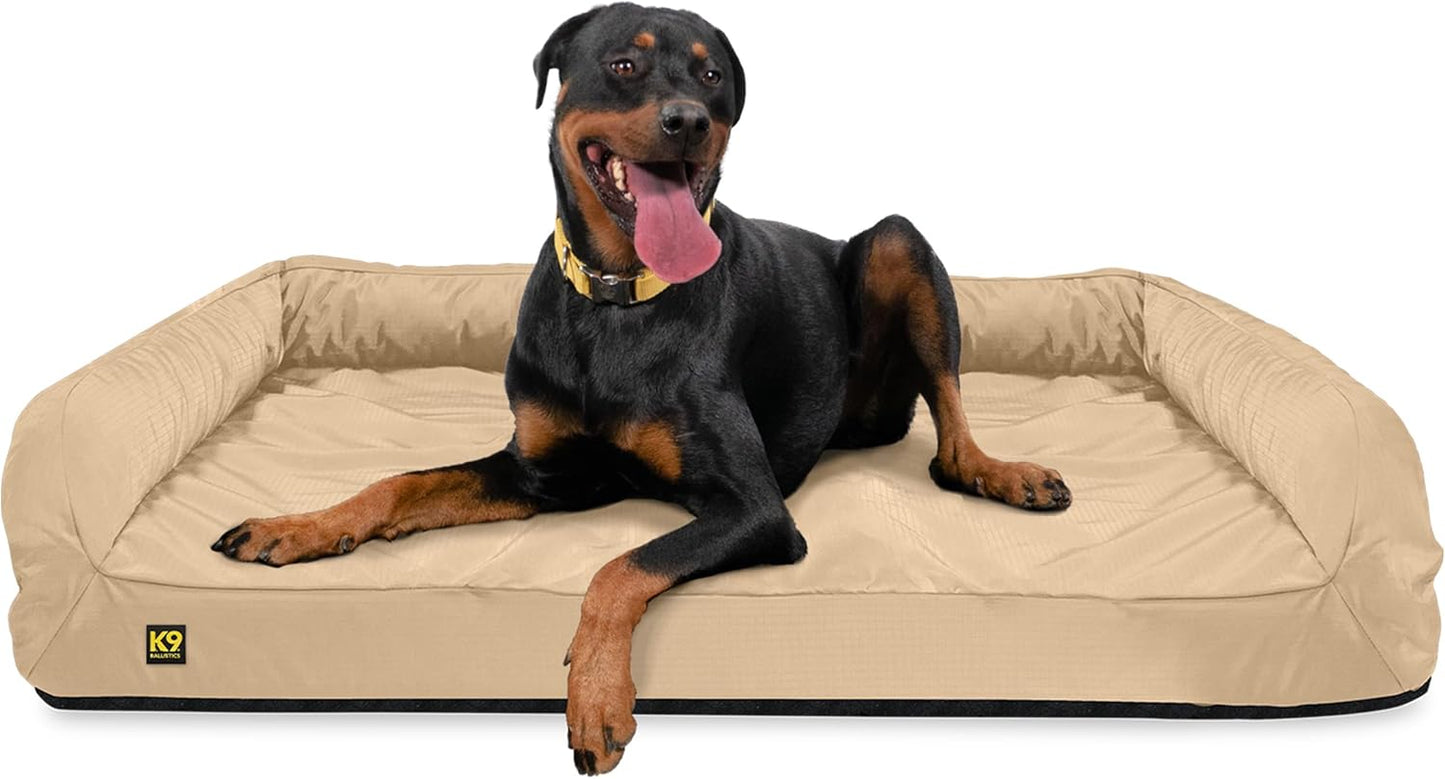 K9 Ballistics Tough Orthopedic X-Large Bolster Dog Bed - Washable, Durable and Water Resistant Dog Bed - Made for (XL) Big Dogs, 54"x38", Sandstone