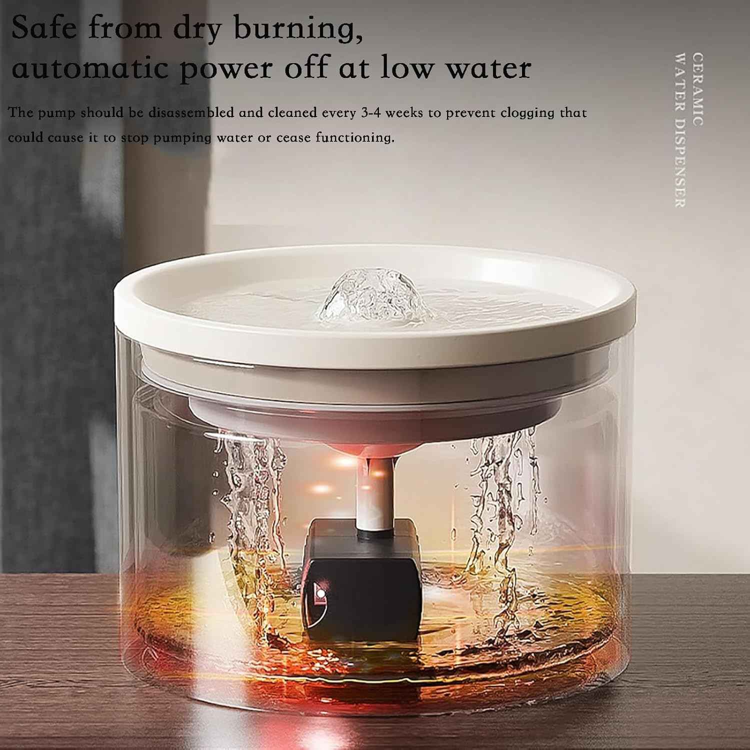 Ceramic Cat Water Fountain 33.82oz/1L Automatic Super Silent Pet Drinking Dispenser with 7 Replacement Filters Dog Water Bowl Dispenser - for Pets Indoor（Ceramic White）