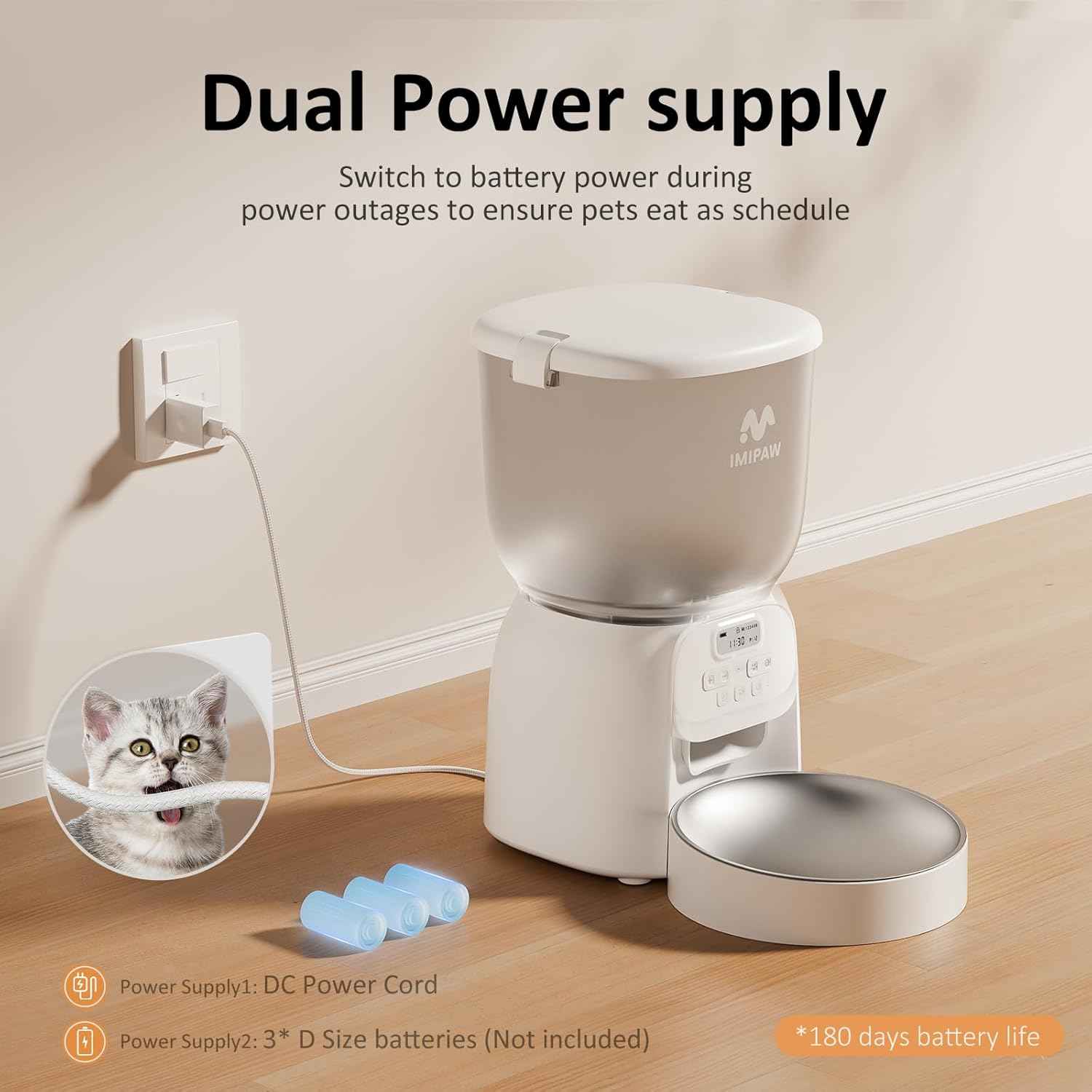 Automatic Cat Feeder: 4L Cat Food Dispenser Timed Precise Auto Feeder Programmable 1-6 Meals- Easy to Clean& Dual Power with Desiccant Bag Keeps Food Fresh- Reliable Pet Feeder for Cats