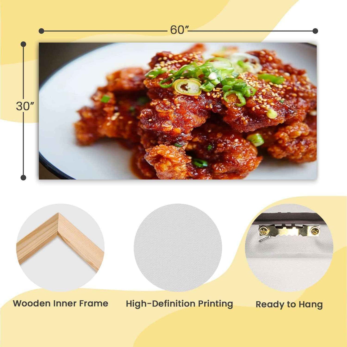 Canvas Wall Art Prints Korean spicy fried chicken Large Framed Wall Art Painting Artwork Poster Hanging Home Decor for Living Room Office Bathroom 30"x60"