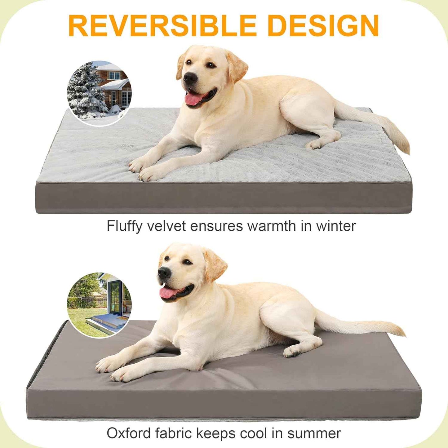 KSIIA Orthopedic Dog Bed Dog Crate Bed Waterproof for Large Dogs Deluxe Plush Washable Pet Mat with Egg Crate Foam & Removable Cover, 35 x 22 Inch, Gray